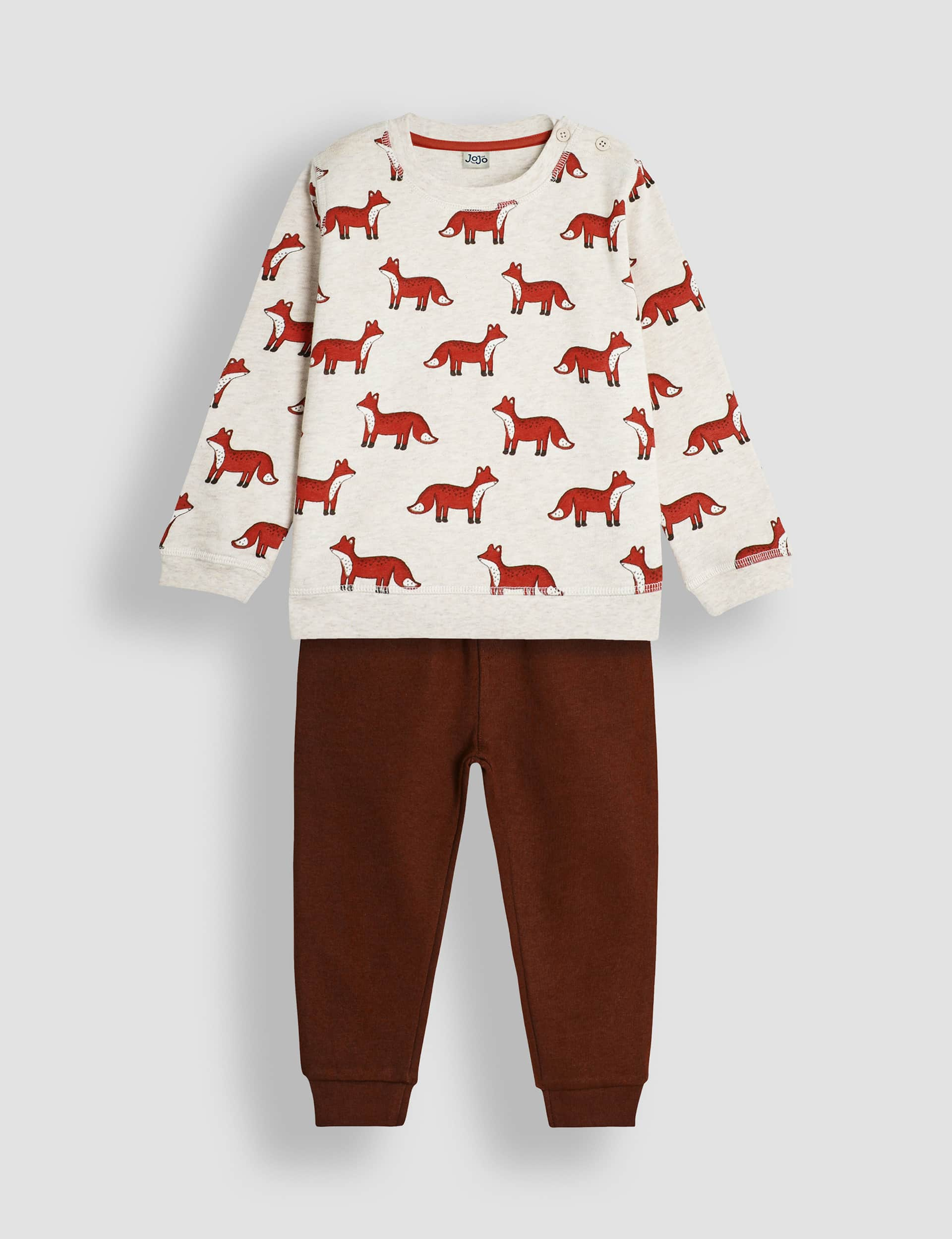 Jojo Maman Bb Boys 2pc Pure Cotton Fox Print Outfit (6 Mths-6 Yrs) - 2-3 Y - Natural Mix, Natural 