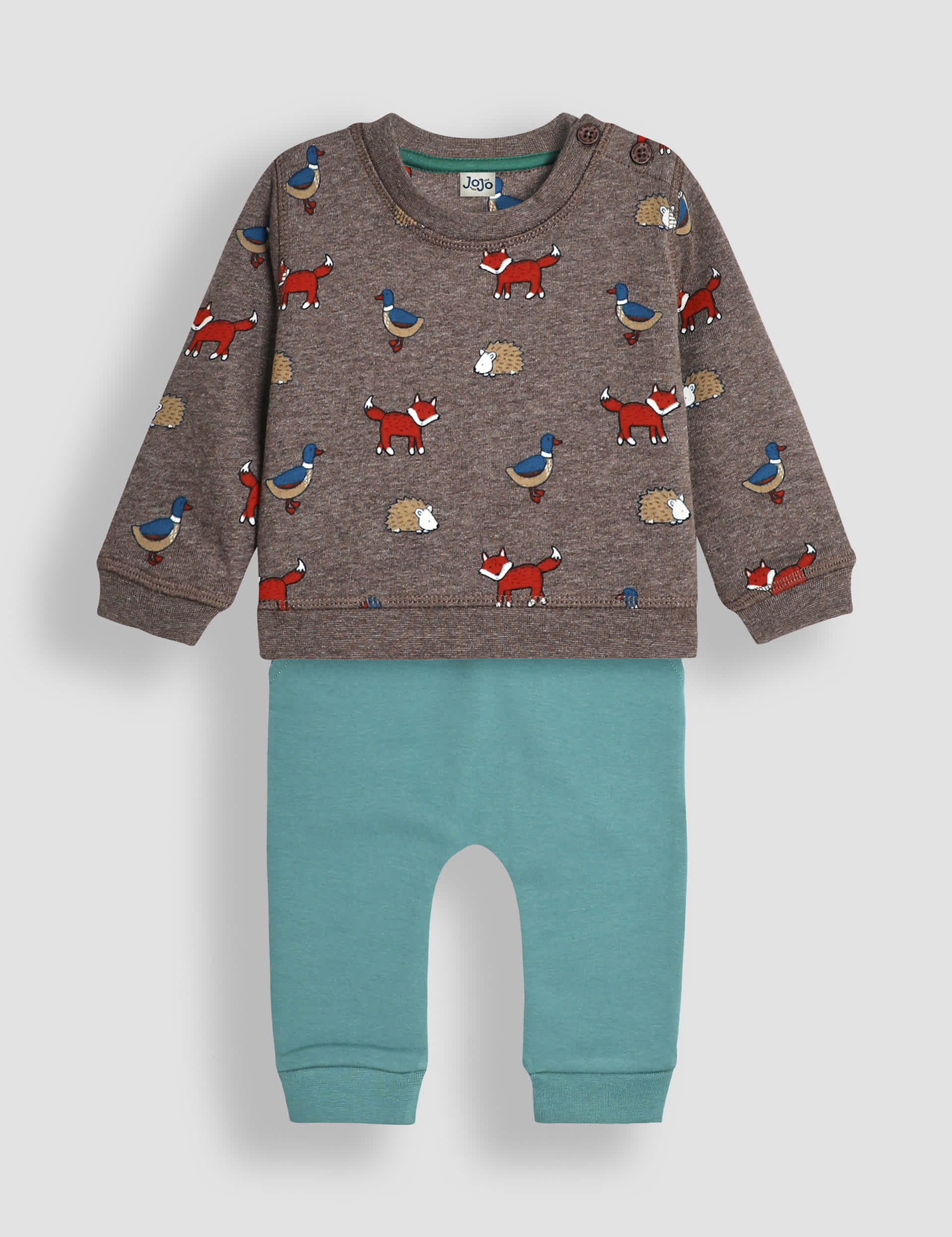 Jojo Maman Bb Boys 2pc Pure Cotton Woodland Animals Outfit (0-24 Mths) - 6-12M - Brown Mix, Brown 