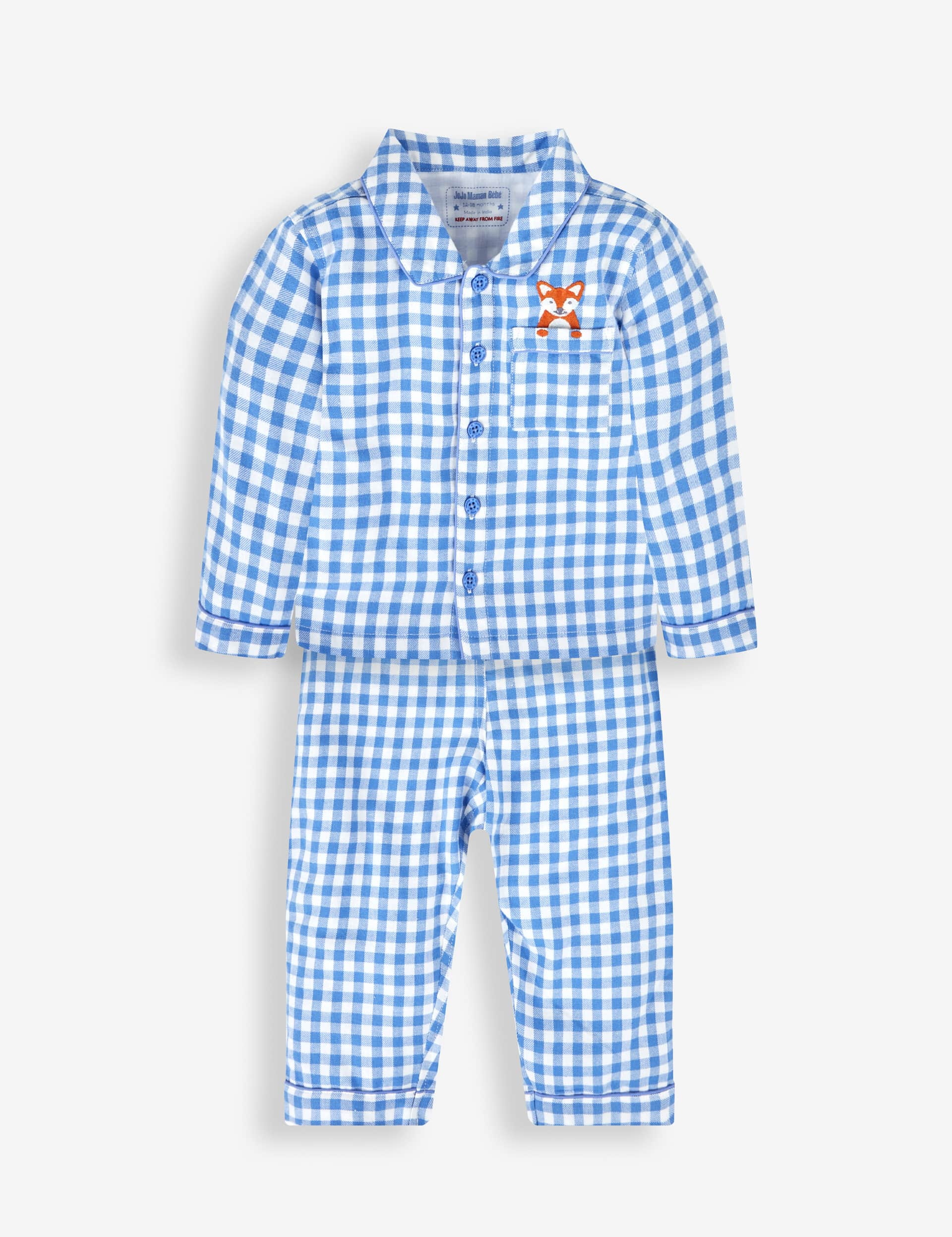 Jojo Maman Bb Boys Pure Cotton Fox Checked Pyjamas (1-7 Yrs) - 2-3 Y - Blue Mix, Blue Mix