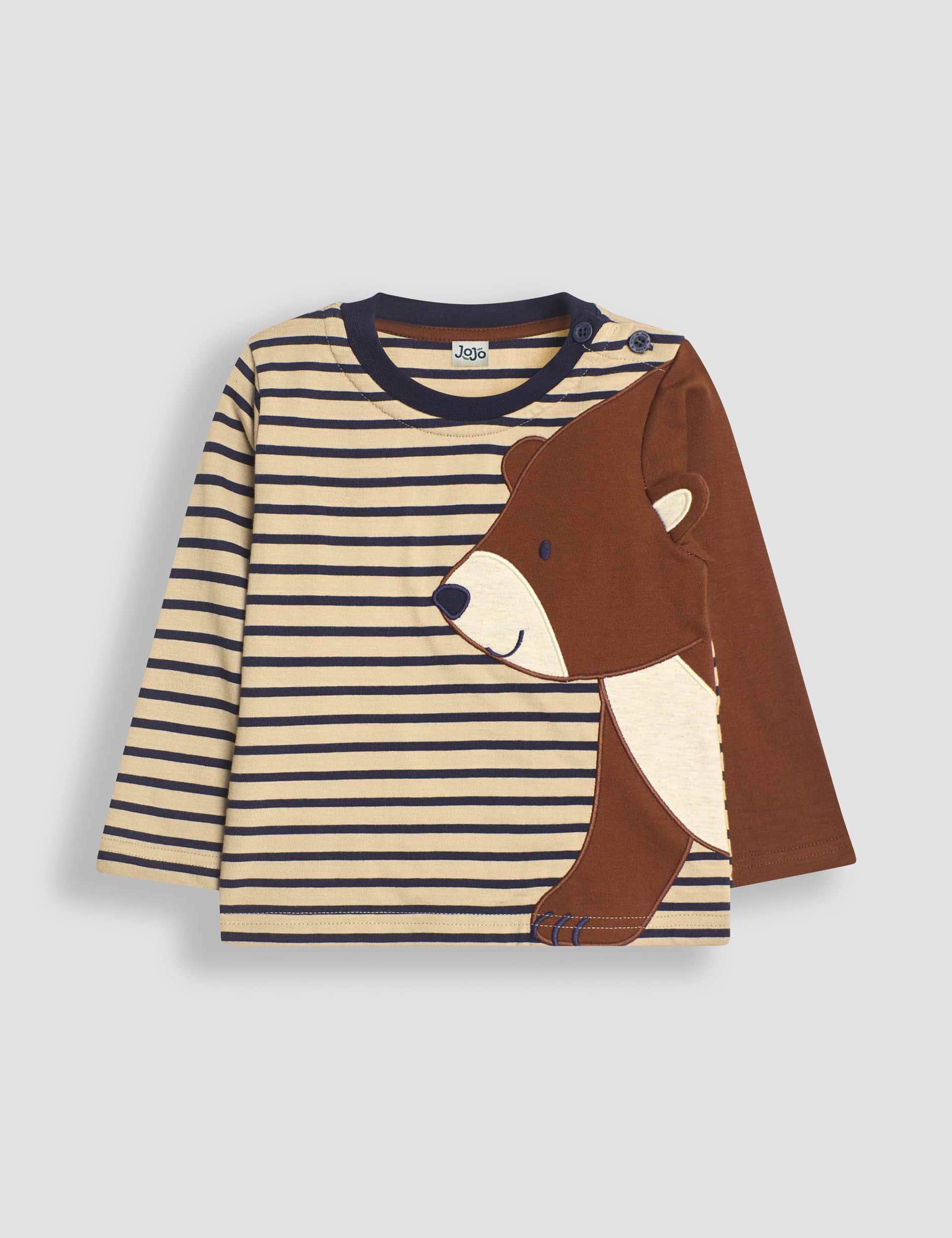 Jojo Maman Bb Boys Pure Cotton Striped Bear Top (6 Mths - 6 Yrs) - 2-3 Y - Cream Mix, Cream Mix