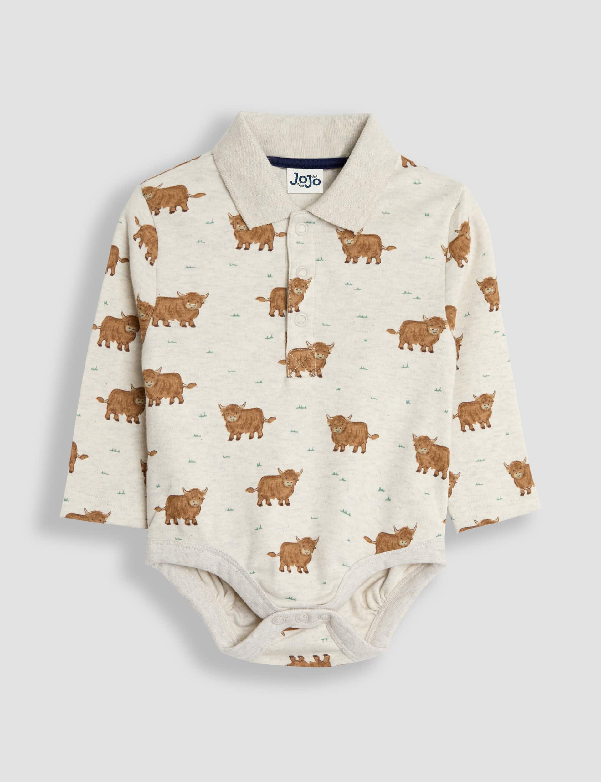 Jojo Maman Bb Boys Pure Cotton Highland Cow Bodysuit (0-3 Yrs) - 12-18 - Natural Mix, Natural Mix