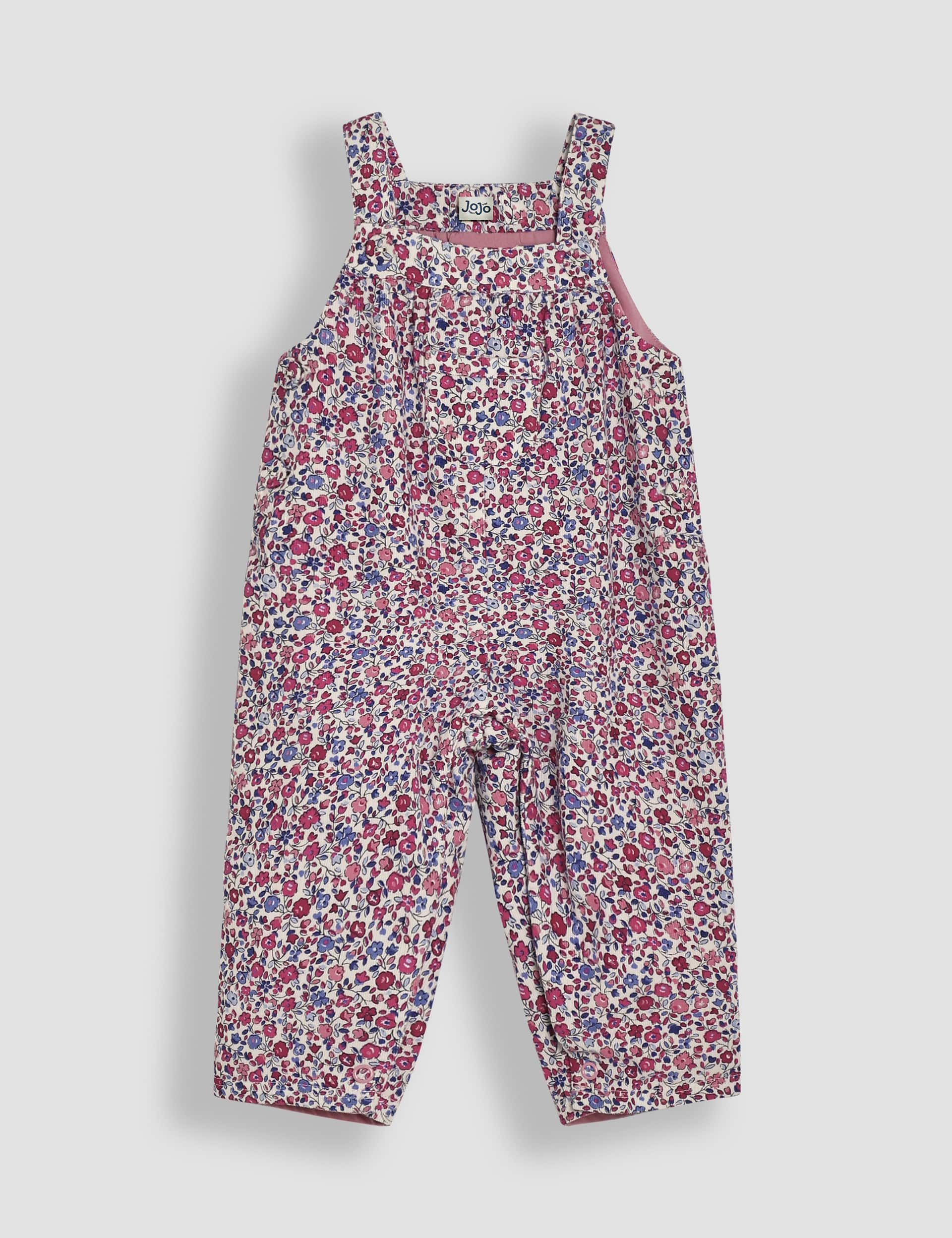 Jojo Maman Bb Girls Cord Ditsy Floral Dungarees (0-3 Yrs) - 6-12M - Purple Mix, Purple Mix