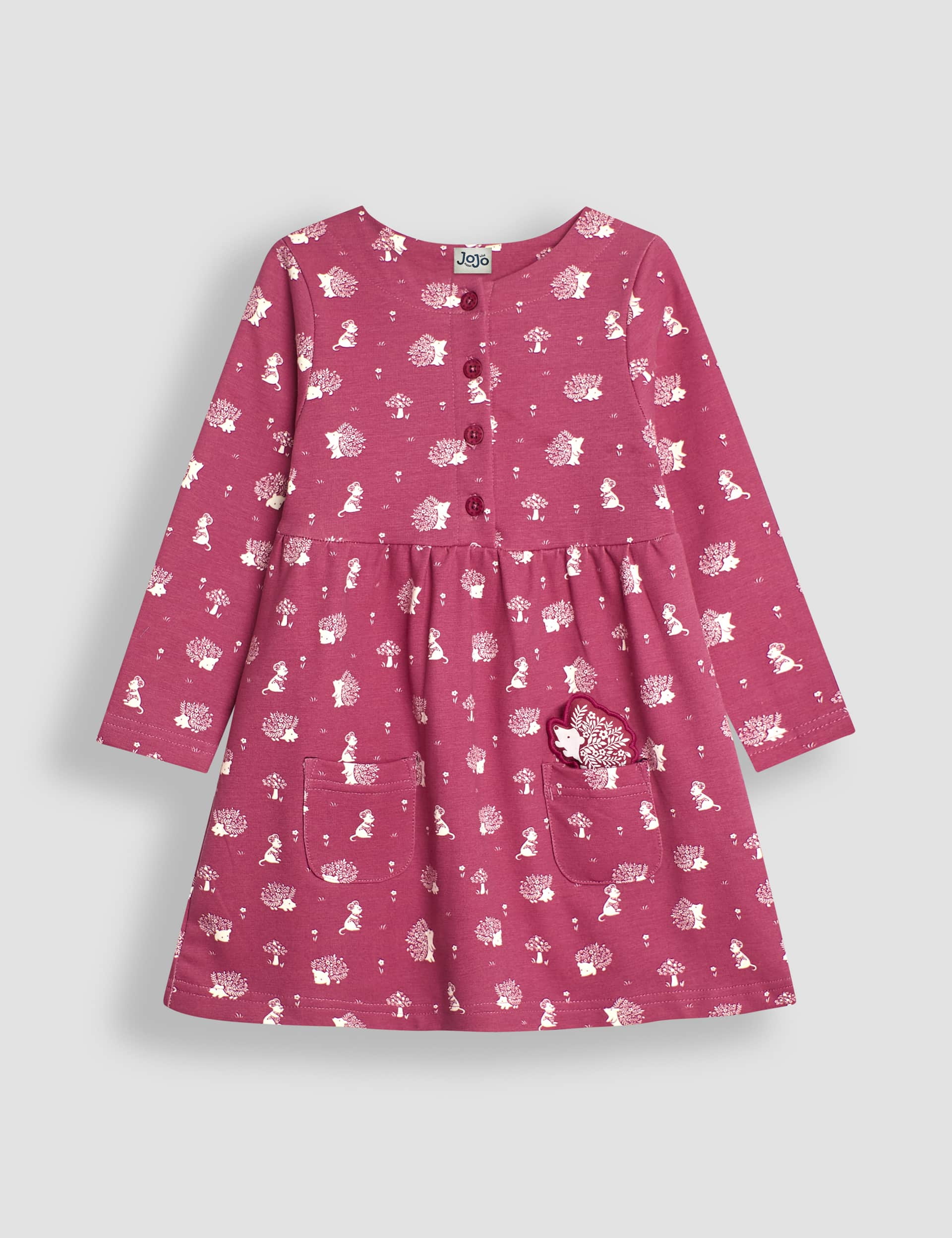 Jojo Maman Bb Girls Cotton Rich Hedgehog Dress (6 Mths - 6 Yrs) - 18-24 - Pink Mix, Pink Mix