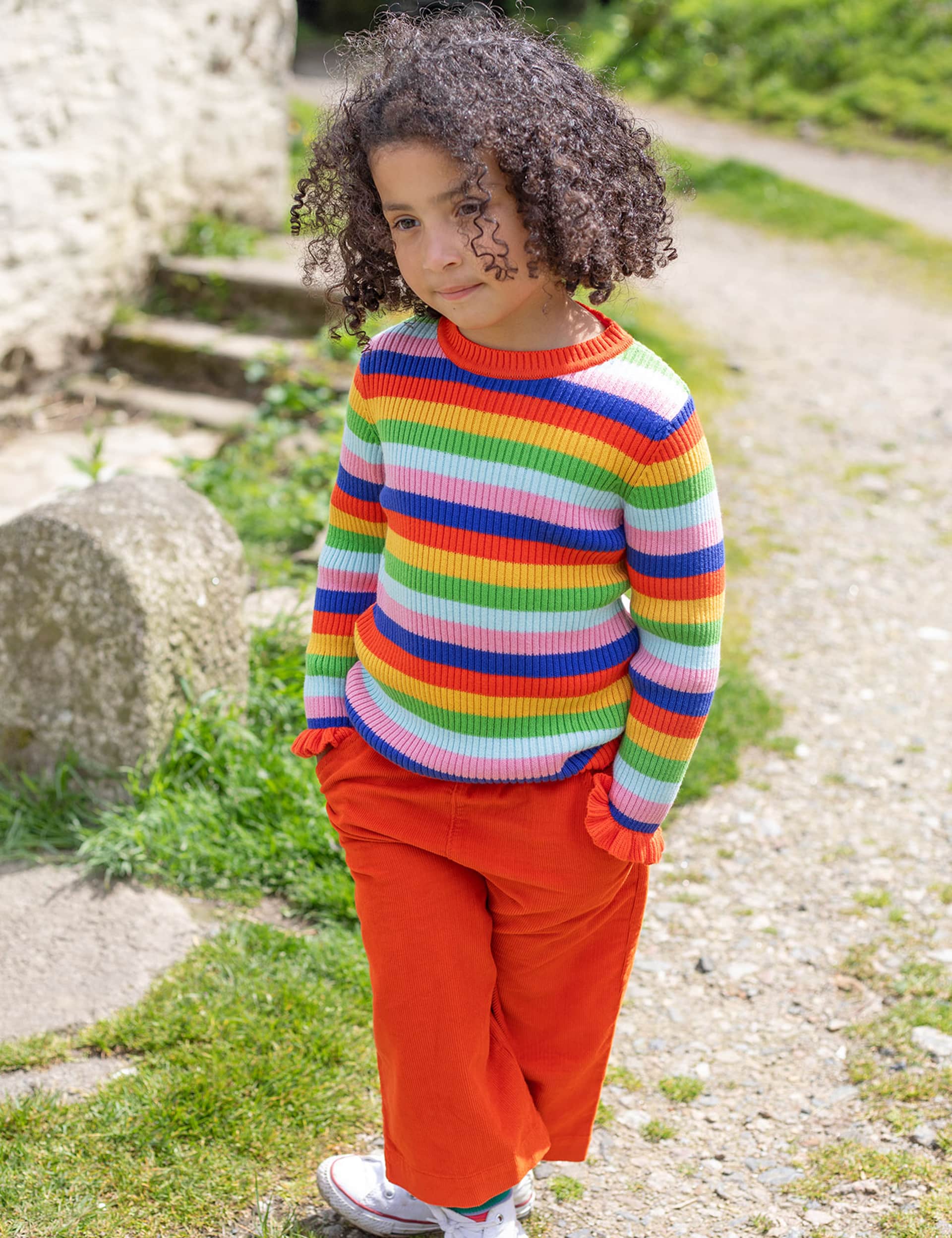 Frugi Girls Pure Cotton Knitted Rainbow Striped Jumper (2-10 Yrs)