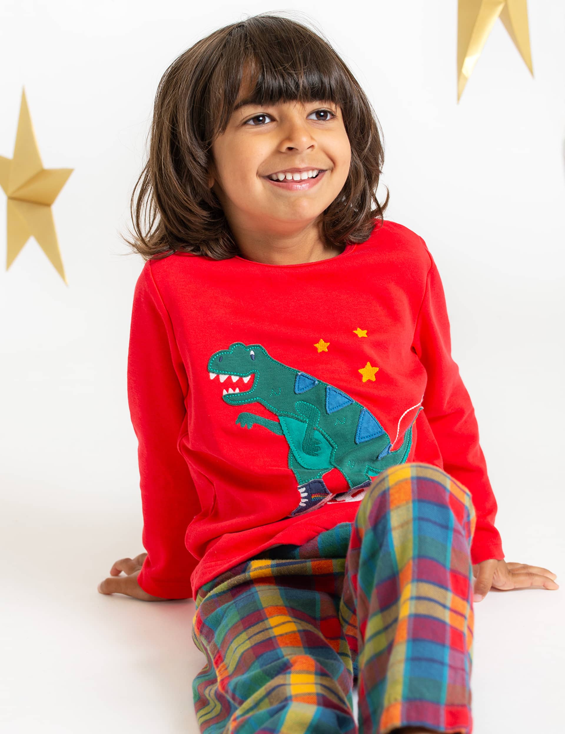 Frugi Pure Cotton Dinosaur Checked Pyjamas (3-10 Yrs) - 7-8 Y - Red Mix, Red Mix