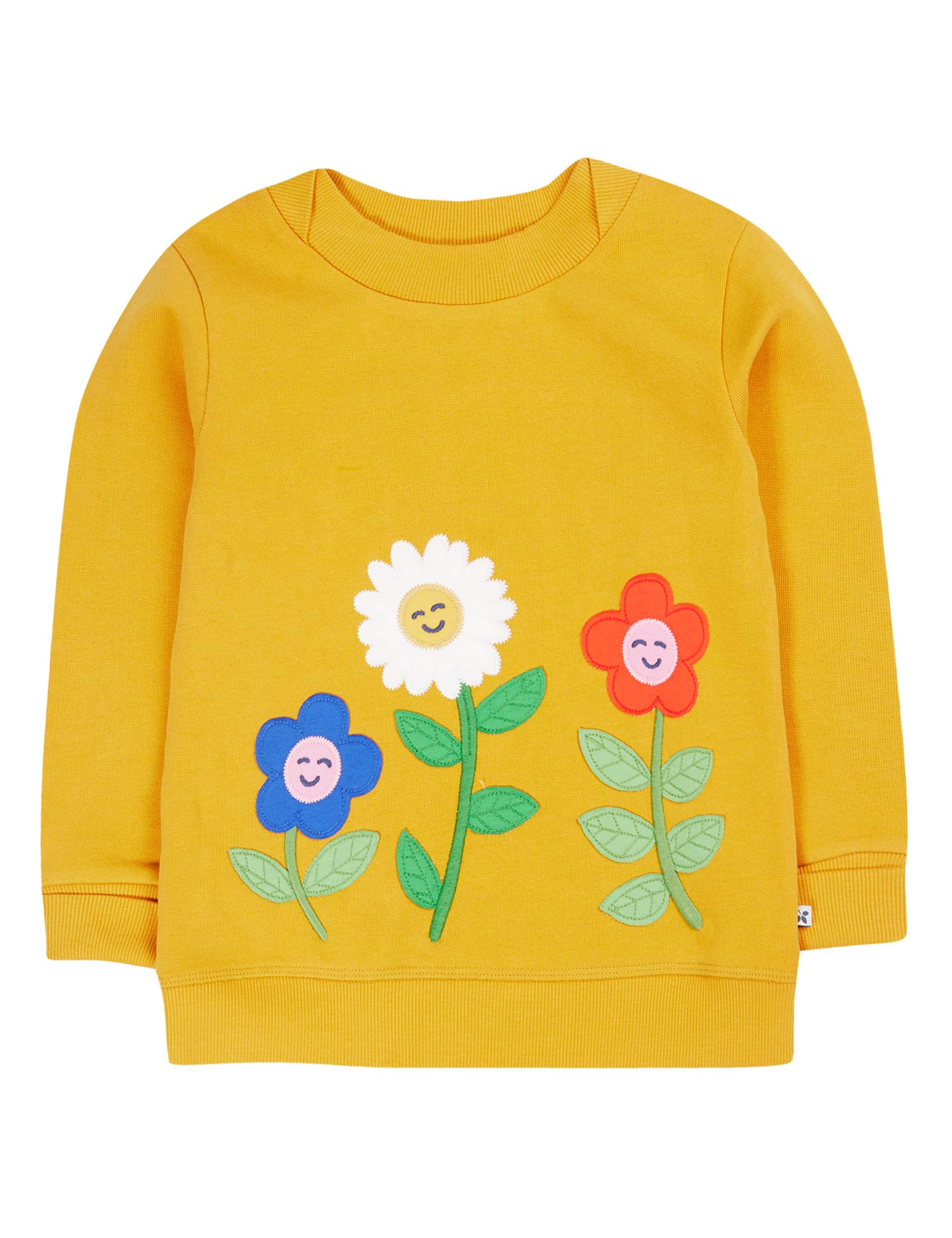 Frugi Girls Pure Cotton Flower Appliqu Jumper (0-10 Yrs) - 6-7 Y - Yellow Mix, Yellow Mix