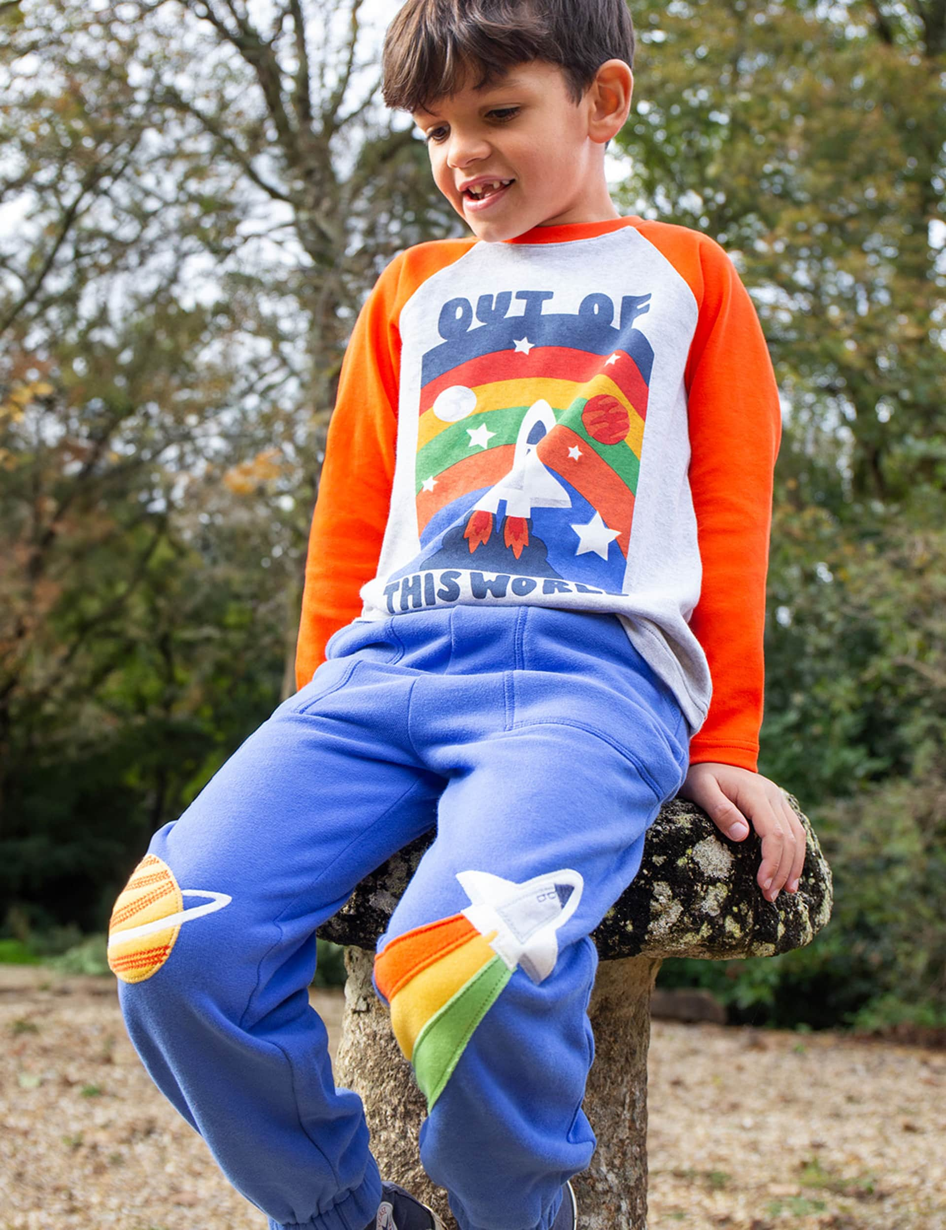 Frugi Boys Pure Cotton Space Joggers (2-10 Yrs) - 5-6 Y - Blue Mix, Blue Mix