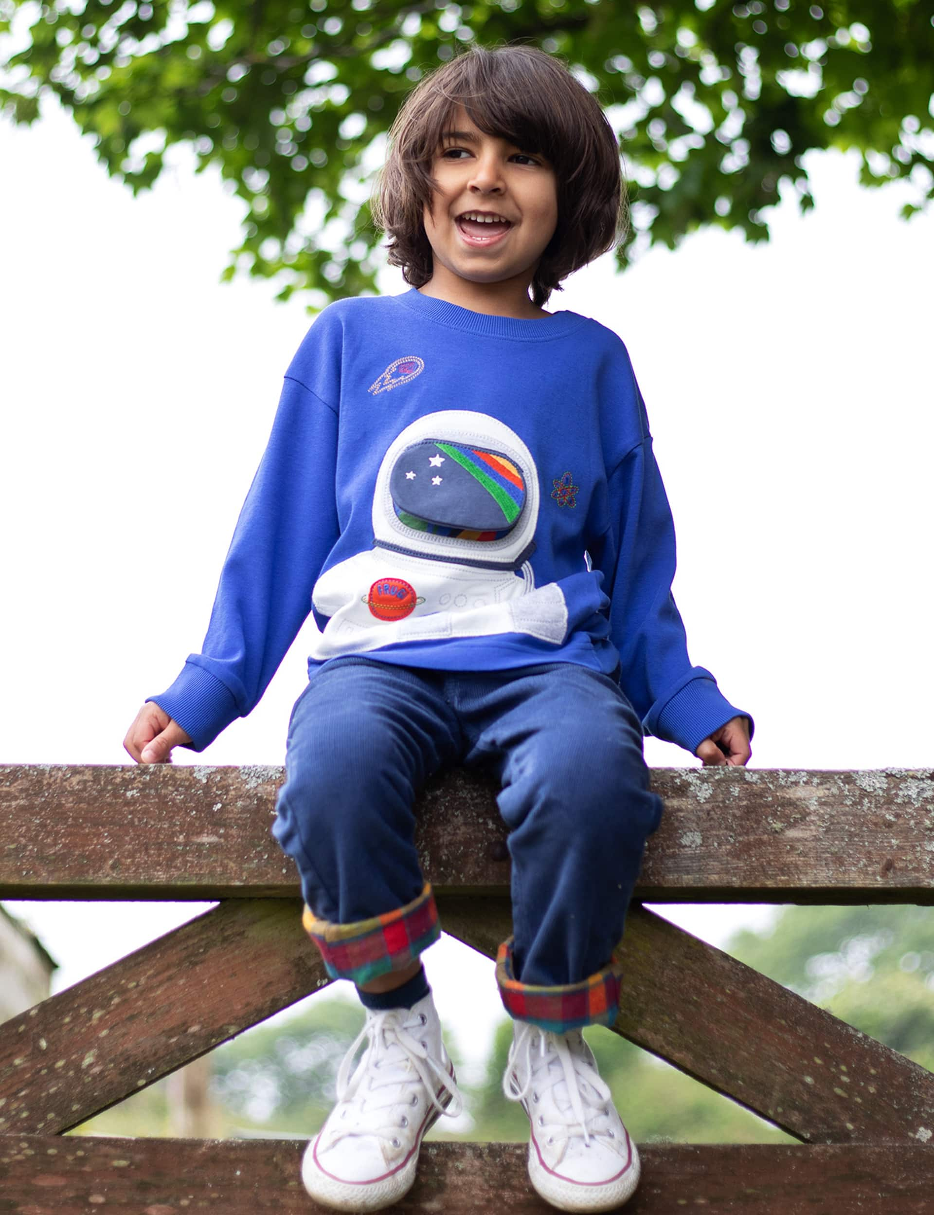 Frugi Boys Pure Cotton Astronaut Top (2-10 Yrs) - 3-4 Y - Blue Mix, Blue Mix