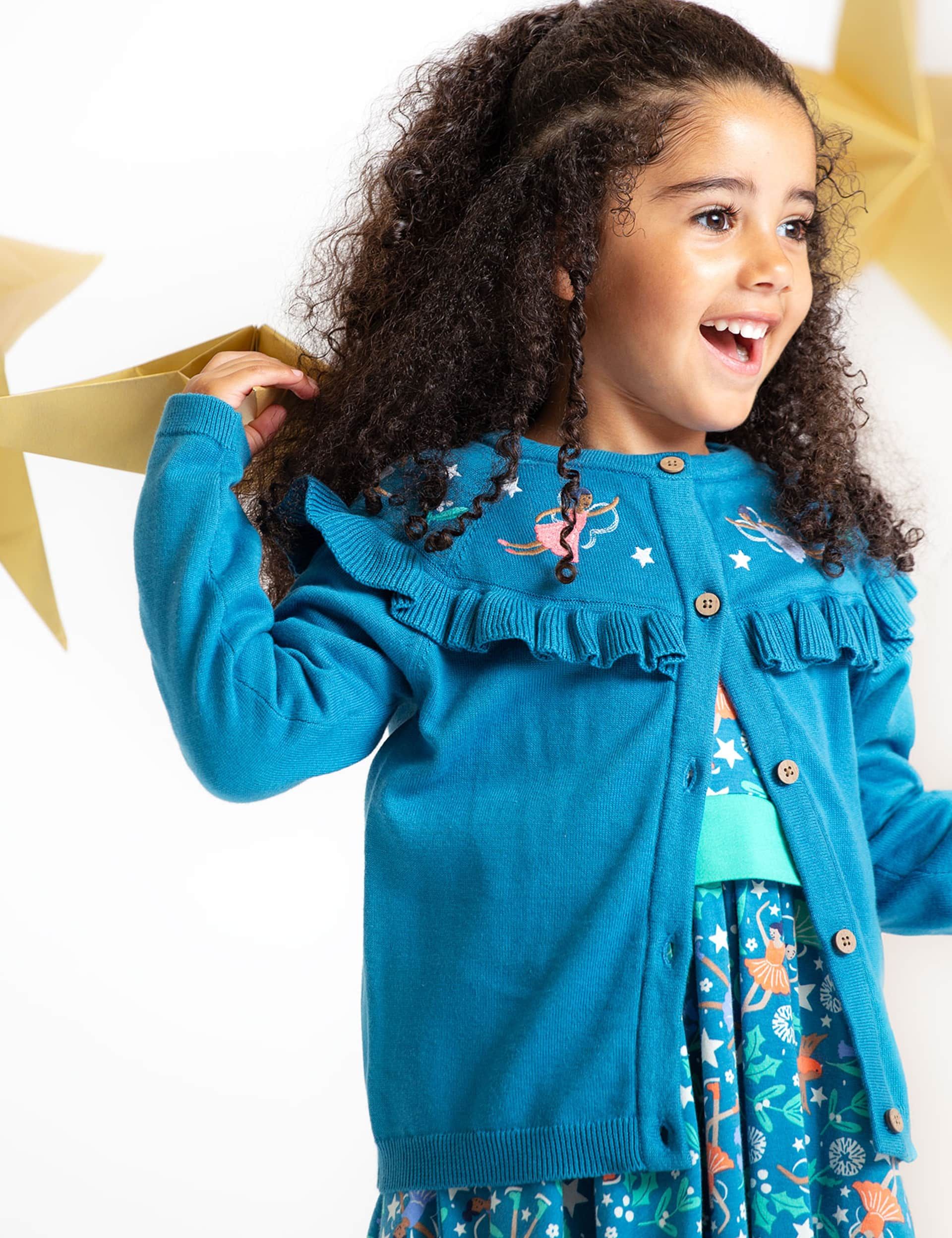 Frugi Girls Pure Cotton Fairy Cardigan (0-10 Yrs) - 7-8 Y - Blue Mix, Blue Mix