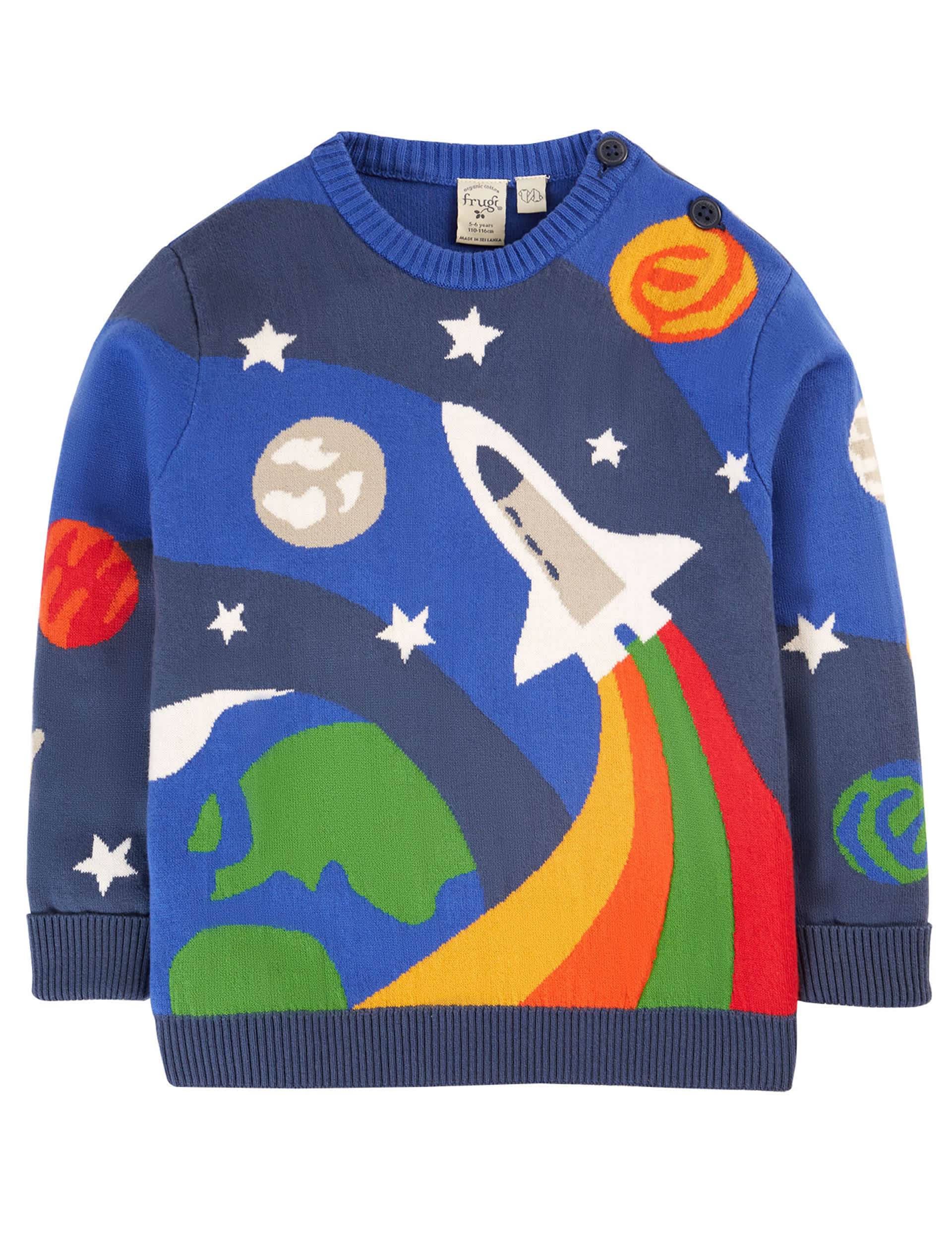 Frugi Boys Pure Cotton Space Jumper (18 Mths - 10 Yrs) - 2-3 Y - Blue Mix, Blue Mix