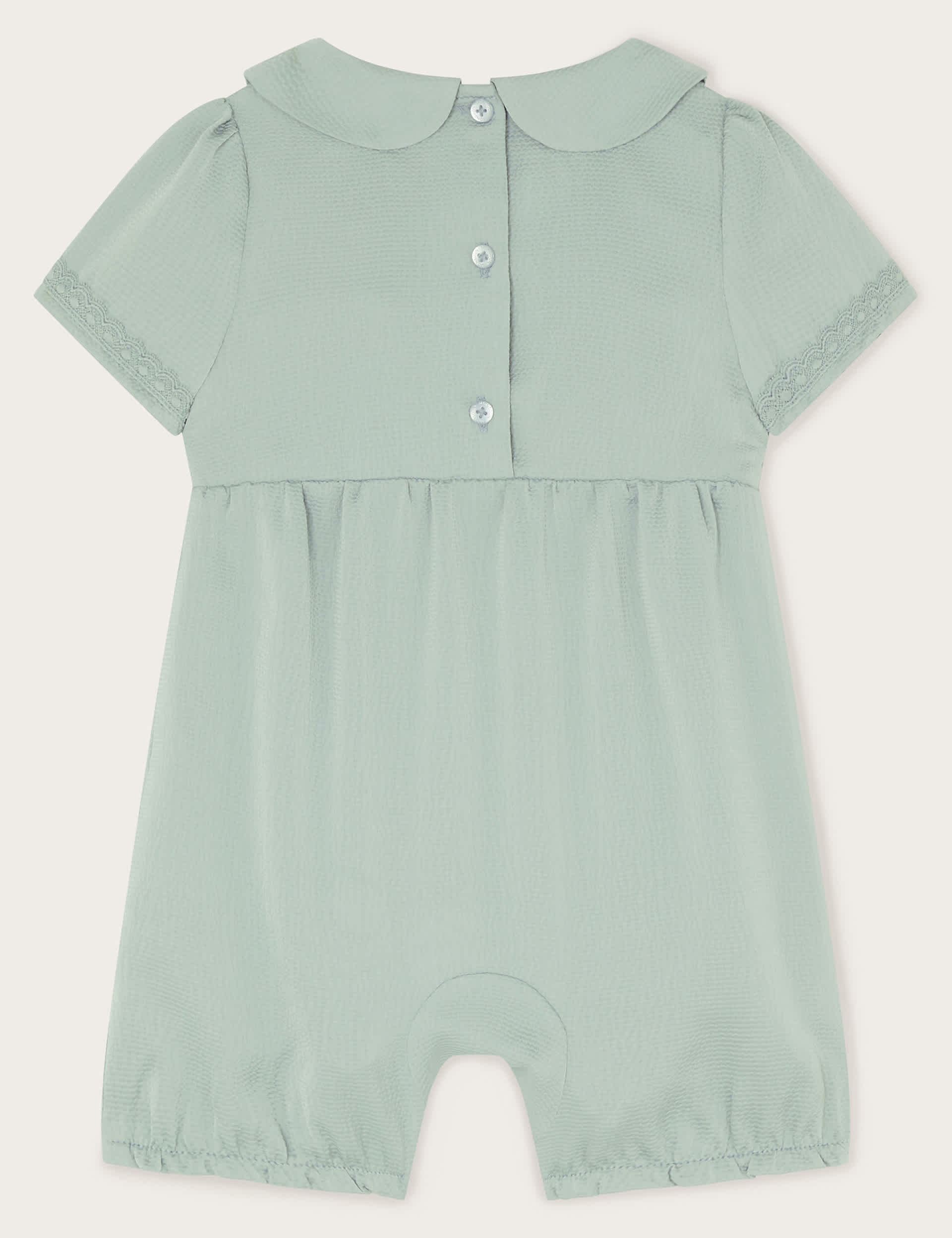 Monsoon Girls Smocked Satin Romper (0-3 Yrs) - 2-3 Y - Light Green, Light Green