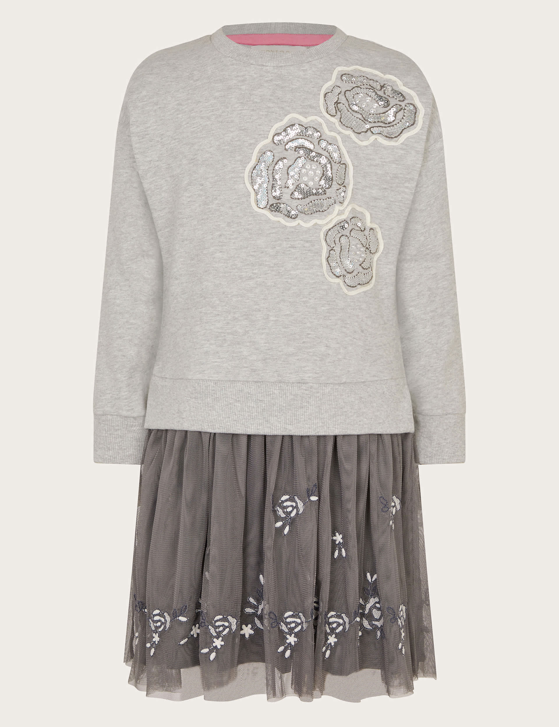 Monsoon Girls Embellished Sweatshirt Dress (5-13 Yrs) - 7-8 Y - Grey Mix, Grey Mix