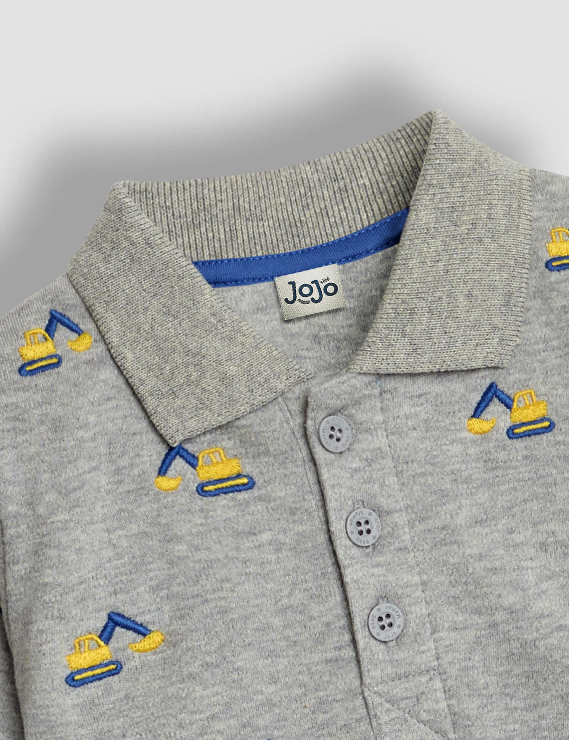 Jojo Maman Bb Boys Pure Cotton Embroidered Polo Shirt (6 Mths-6 Yrs) - 2-3 Y - Light Grey Mix, Lig