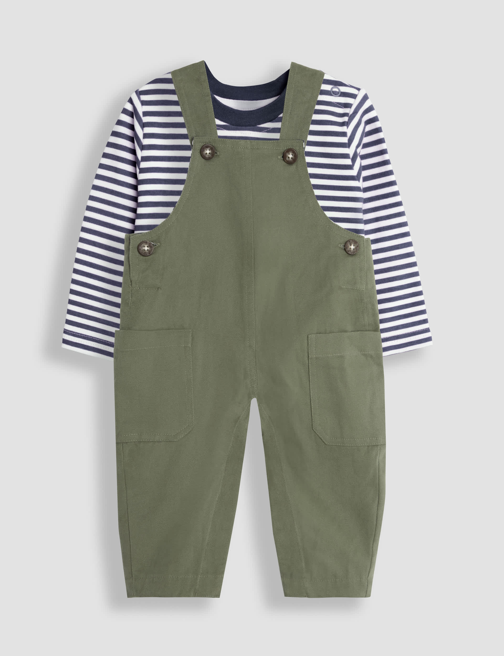 Jojo Maman Bb Boys 2pc Pure Cotton Top & Dungarees Outfit (0-4 Yrs) - 2-3 Y - Khaki Mix, Khaki Mix