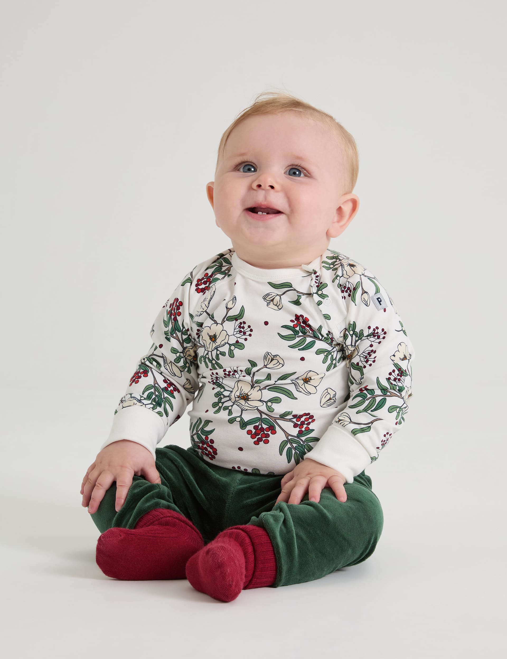 Polarn O. Pyret Cotton Rich Floral Bodysuit (6-12 Mths) - 9-12M - White Mix, White Mix