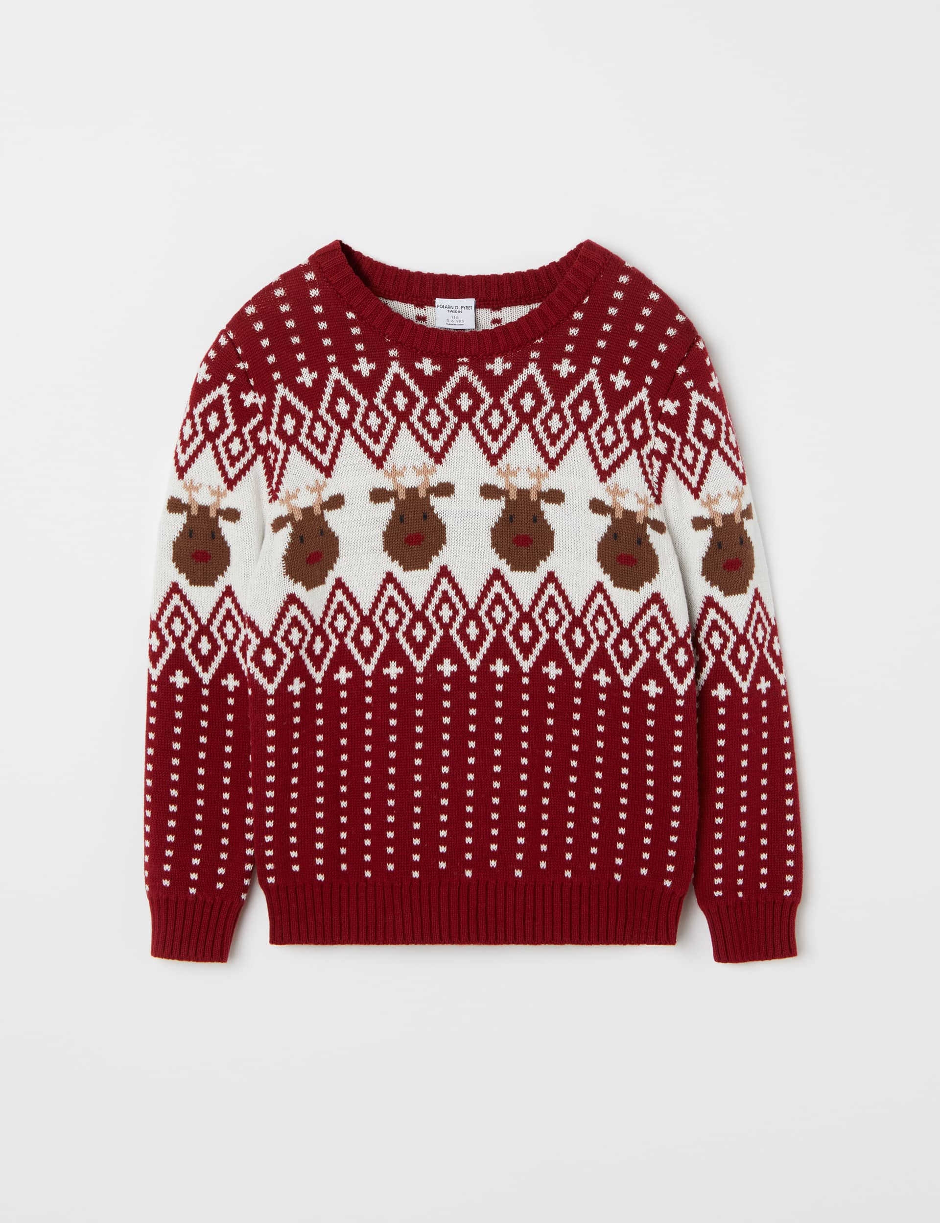 Polarn O. Pyret Pure Cotton Fair Isle Reindeer Jumper (1-10 Yrs) - 4-5 Y - Red Mix, Red Mix