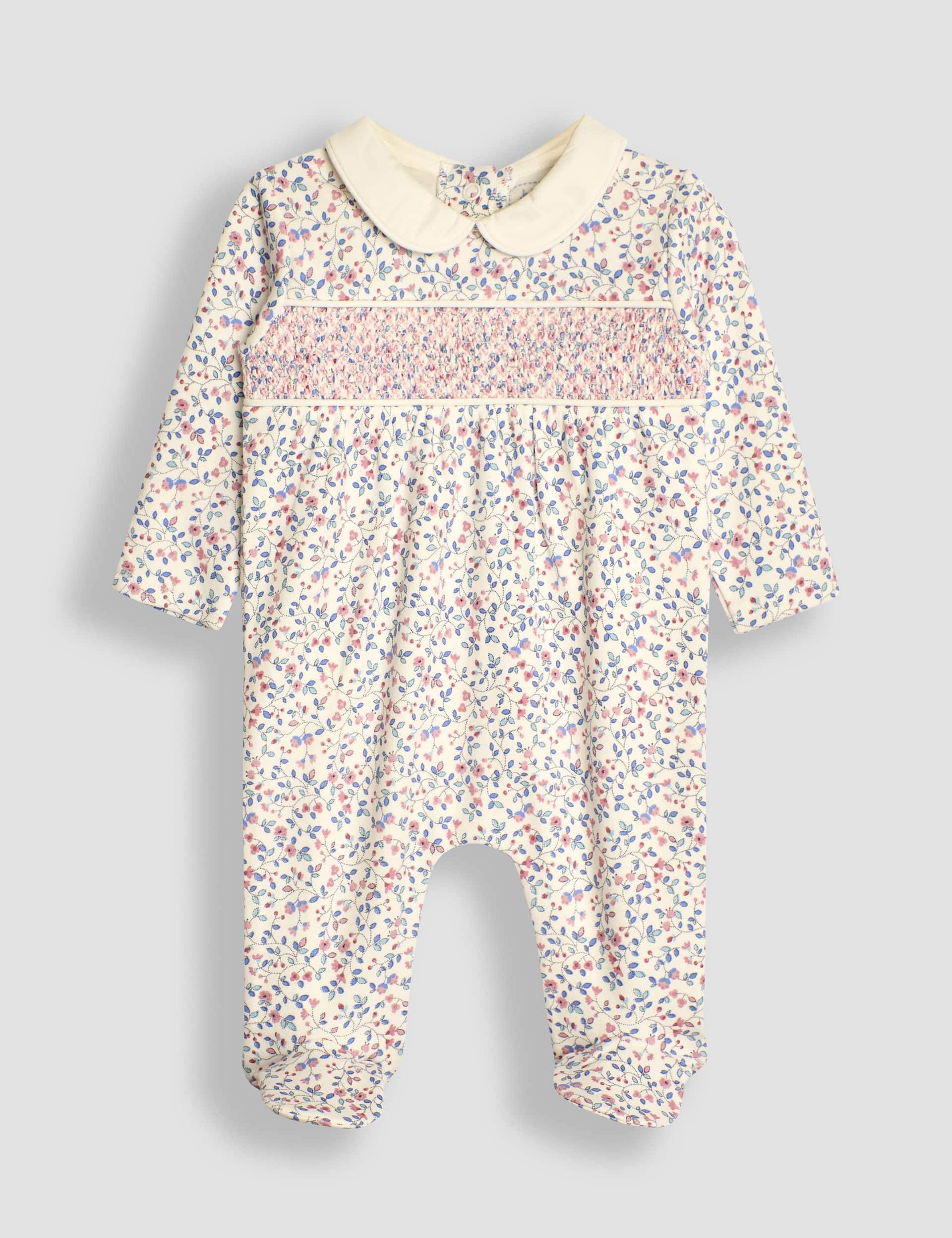 Jojo Maman Bb Girls Pure Cotton Floral Sleepsuit (0-12 Mths) - 0-3 M - Multi, Multi