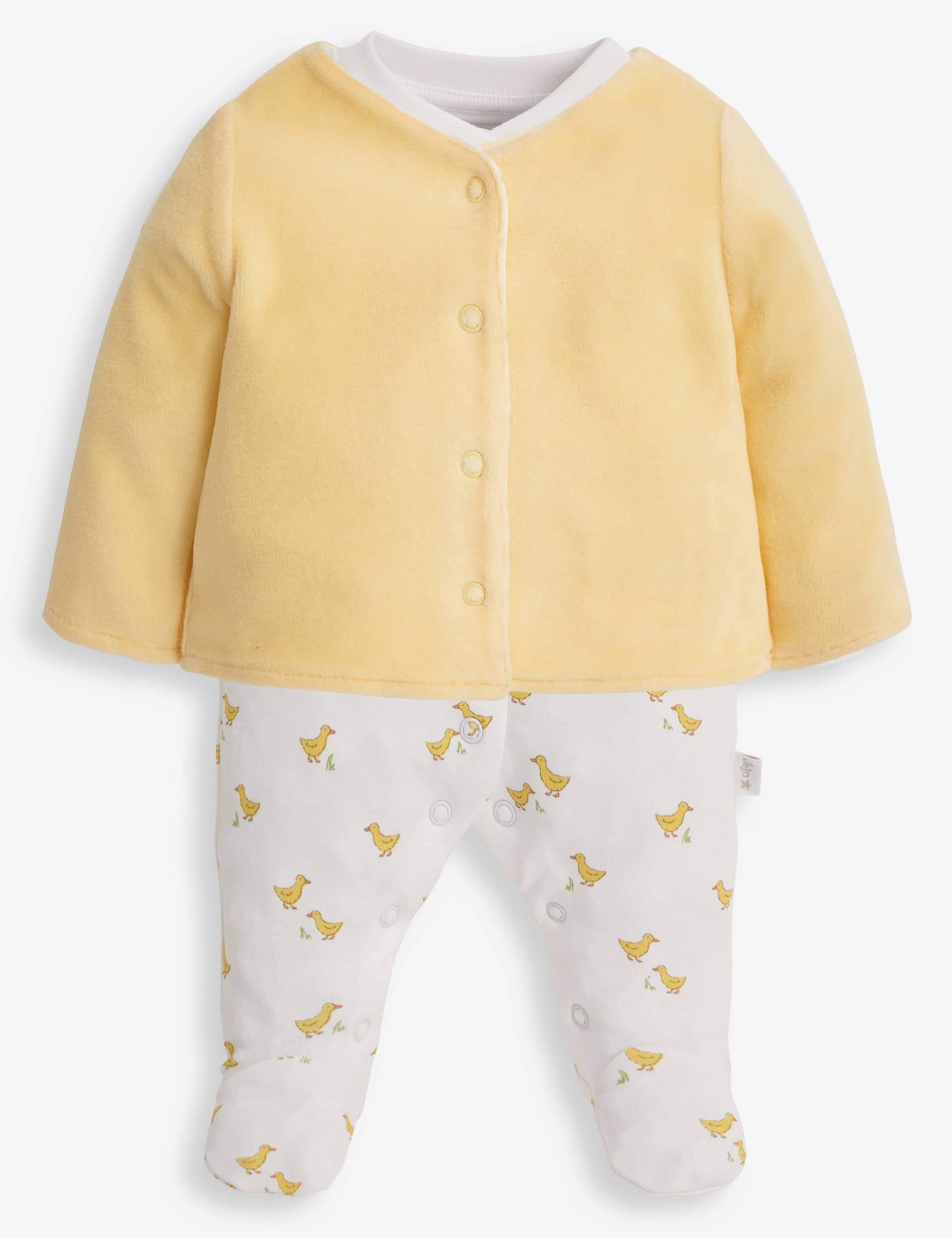 Jojo Maman Bb 2pc Pure Cotton Print Sleepsuit & Jacket - NB - Yellow Mix, Yellow Mix