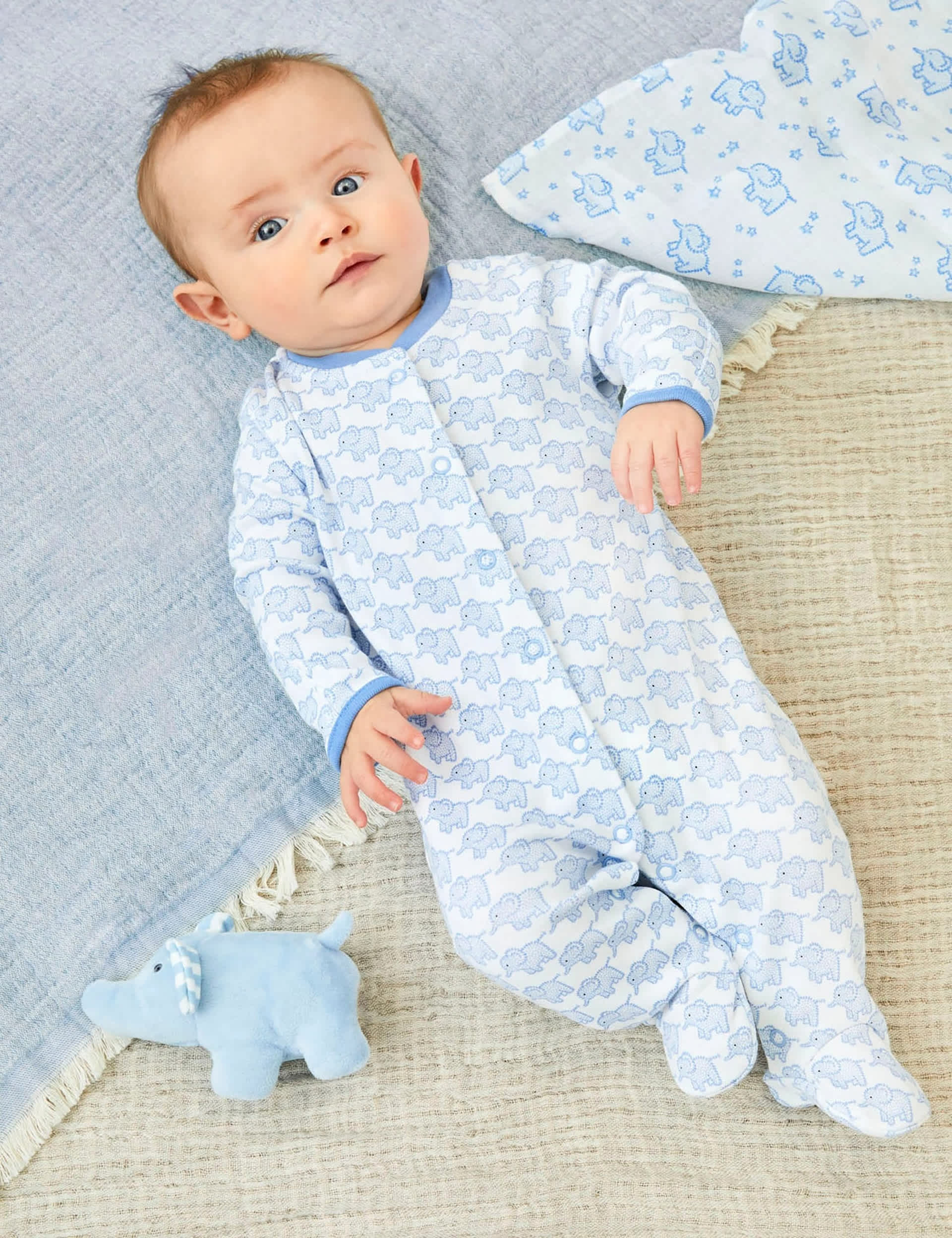 Jojo Maman Bb Boys Pure Cotton Animal Sleepsuit (0-12 Mths) - 3-6M - Blue Mix, Blue Mix