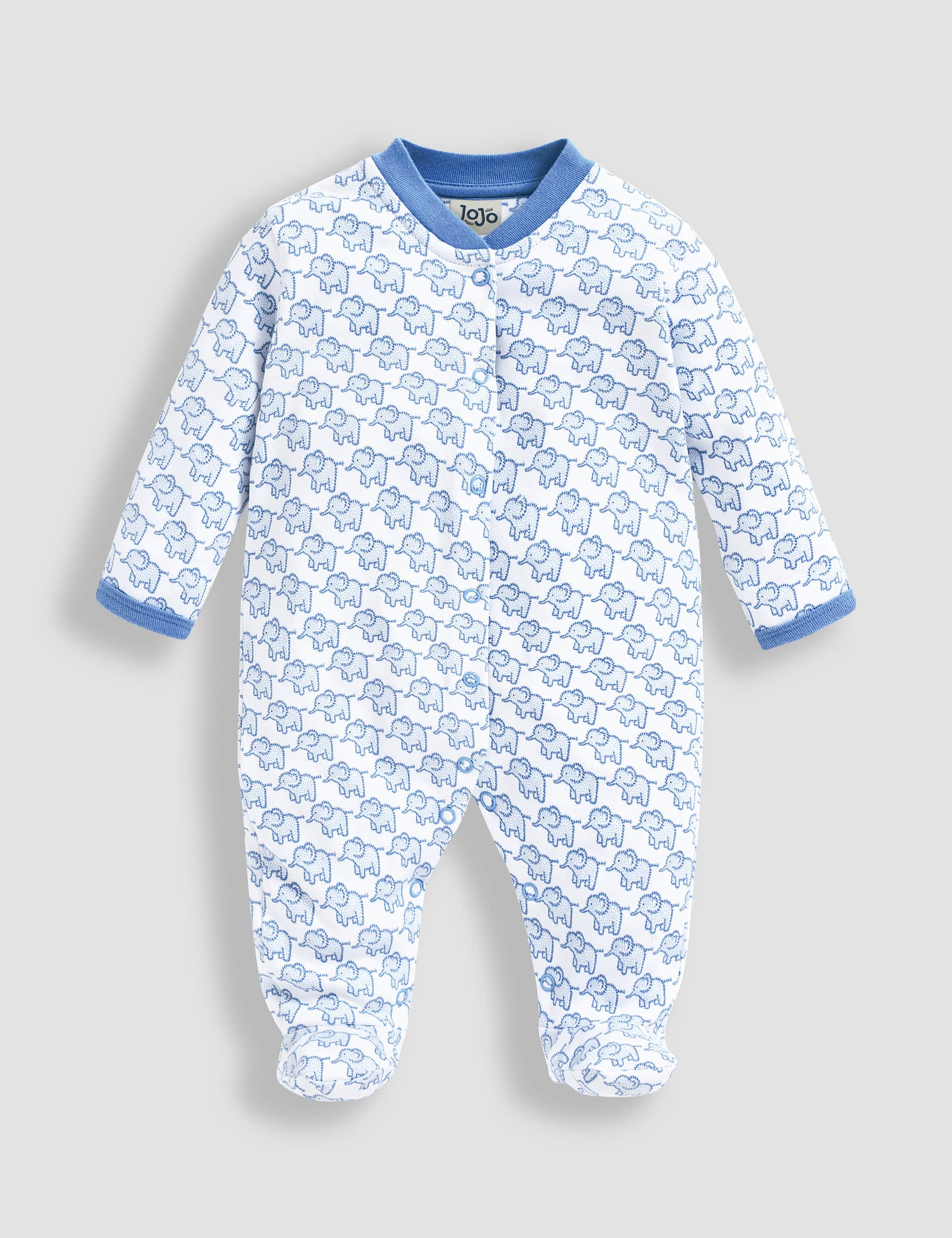 Jojo Maman Bb Boys Pure Cotton Animal Sleepsuit (0-12 Mths) - NB - Blue Mix, Blue Mix