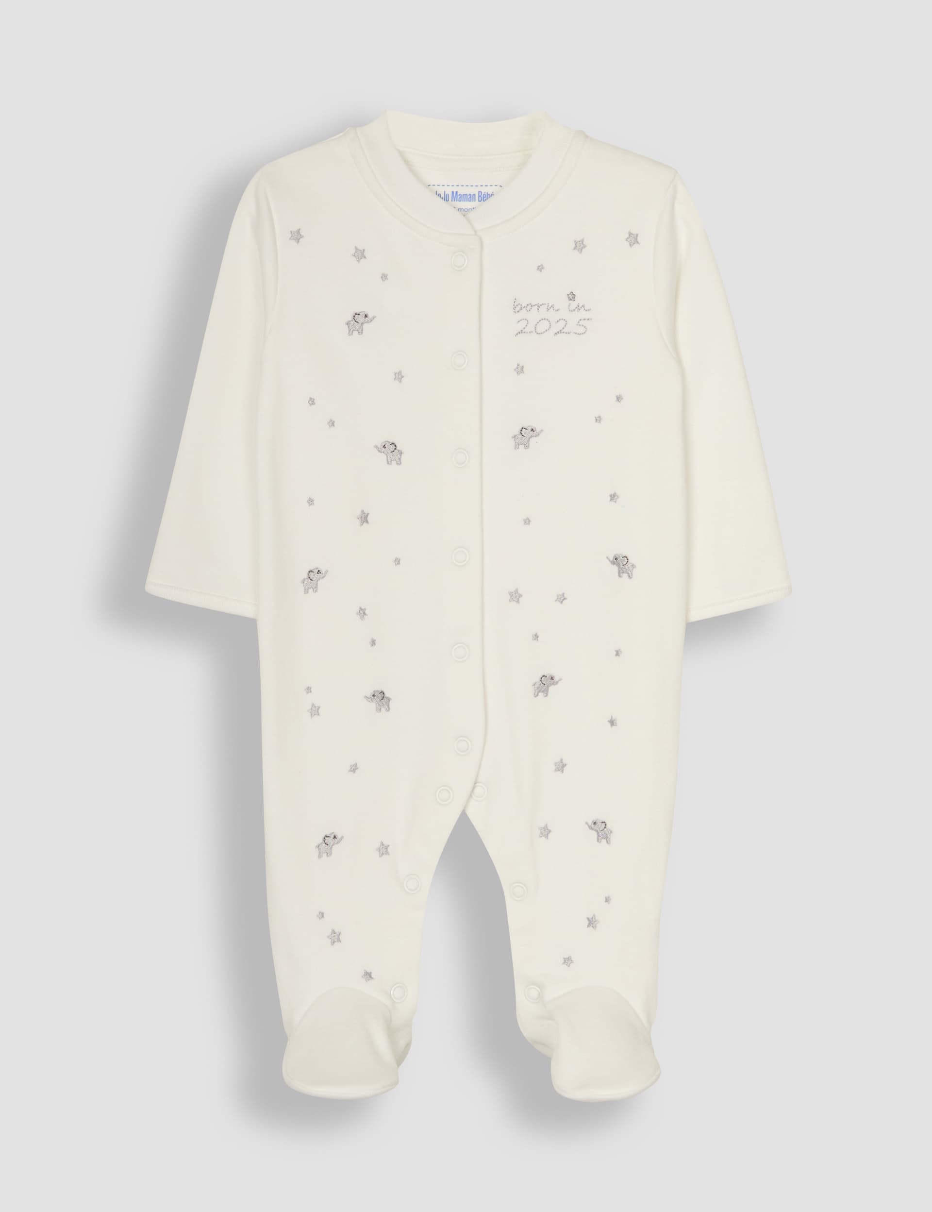 Jojo Maman Bb Pure Cotton Born In 2025 Sleepsuit (Premature - 6 Mths) - 0-3 M - White Mix, White M