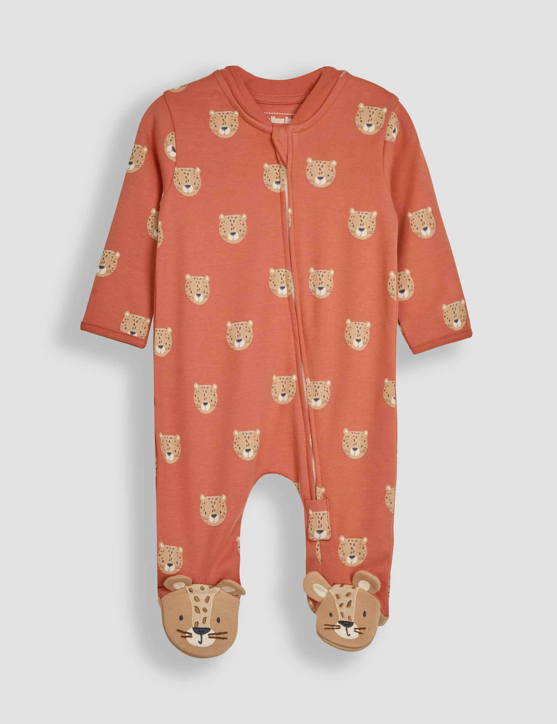 Jojo Maman Bb Pure Cotton Leopard Zip Sleepsuit (Newborn - 18 Mths) - 0-3 M - Orange Mix, Orange M