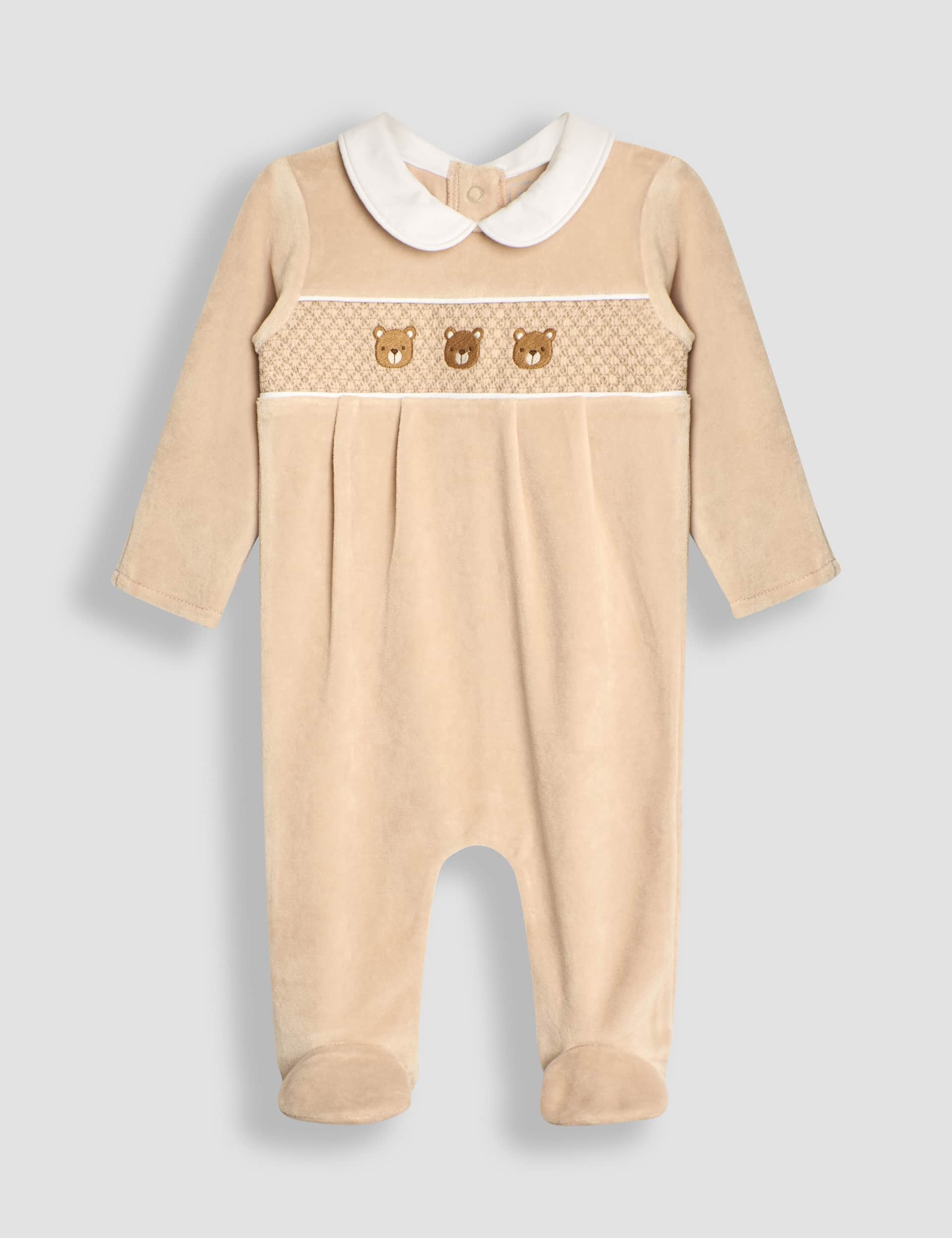 Jojo Maman Bb Cotton Rich Velour All in One - 0-3 M - Brown Mix, Brown Mix