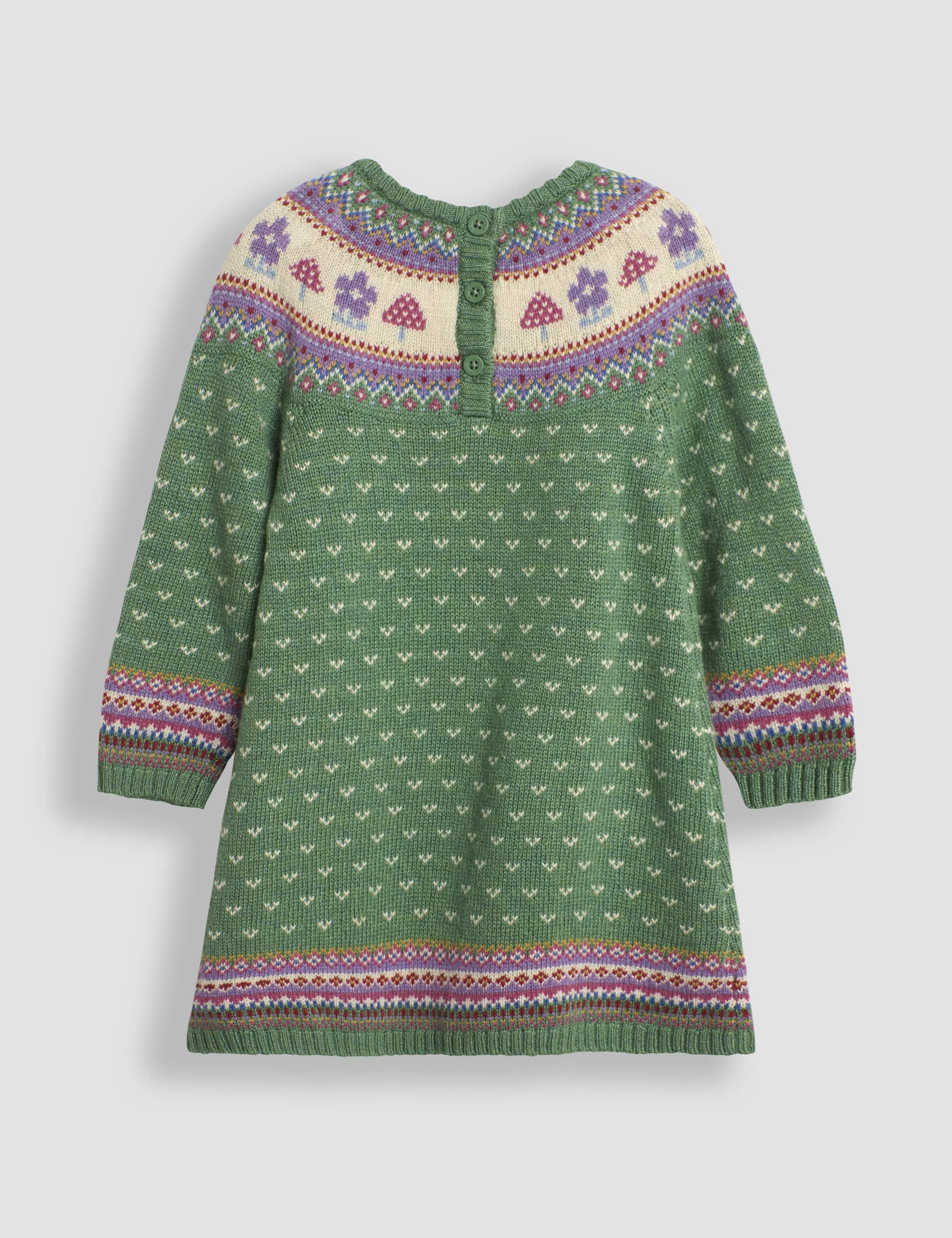 Jojo Maman Bb Girls Toadstool Fair Isle Applique Knitted Dress (6 Mths-6 Yrs) - 5-6 Y - Dark Green