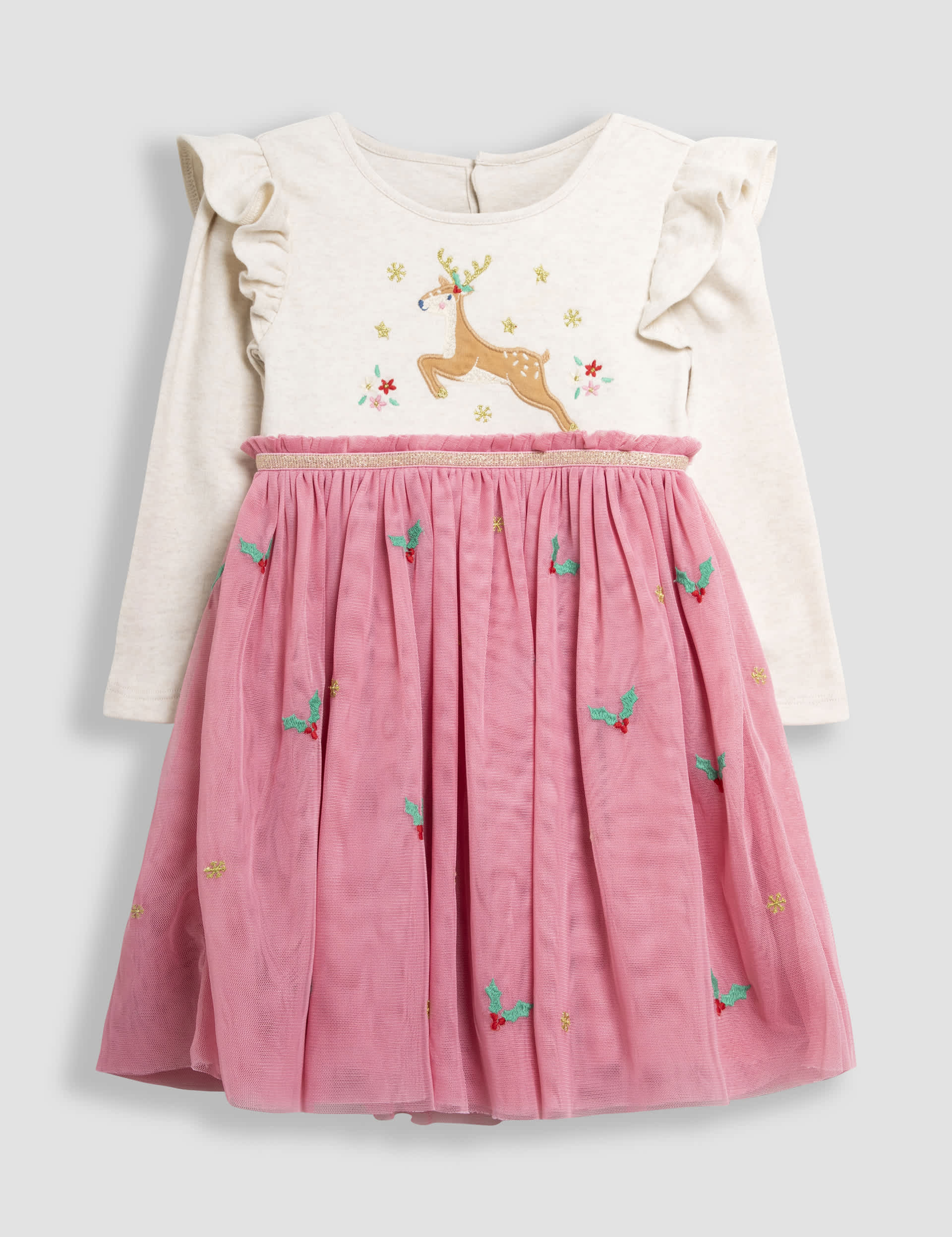 Jojo Maman Bb Girls Reindeer Applique Dress (6 Mths-6 Yrs) - 3-4 Y - Pink Mix, Pink Mix