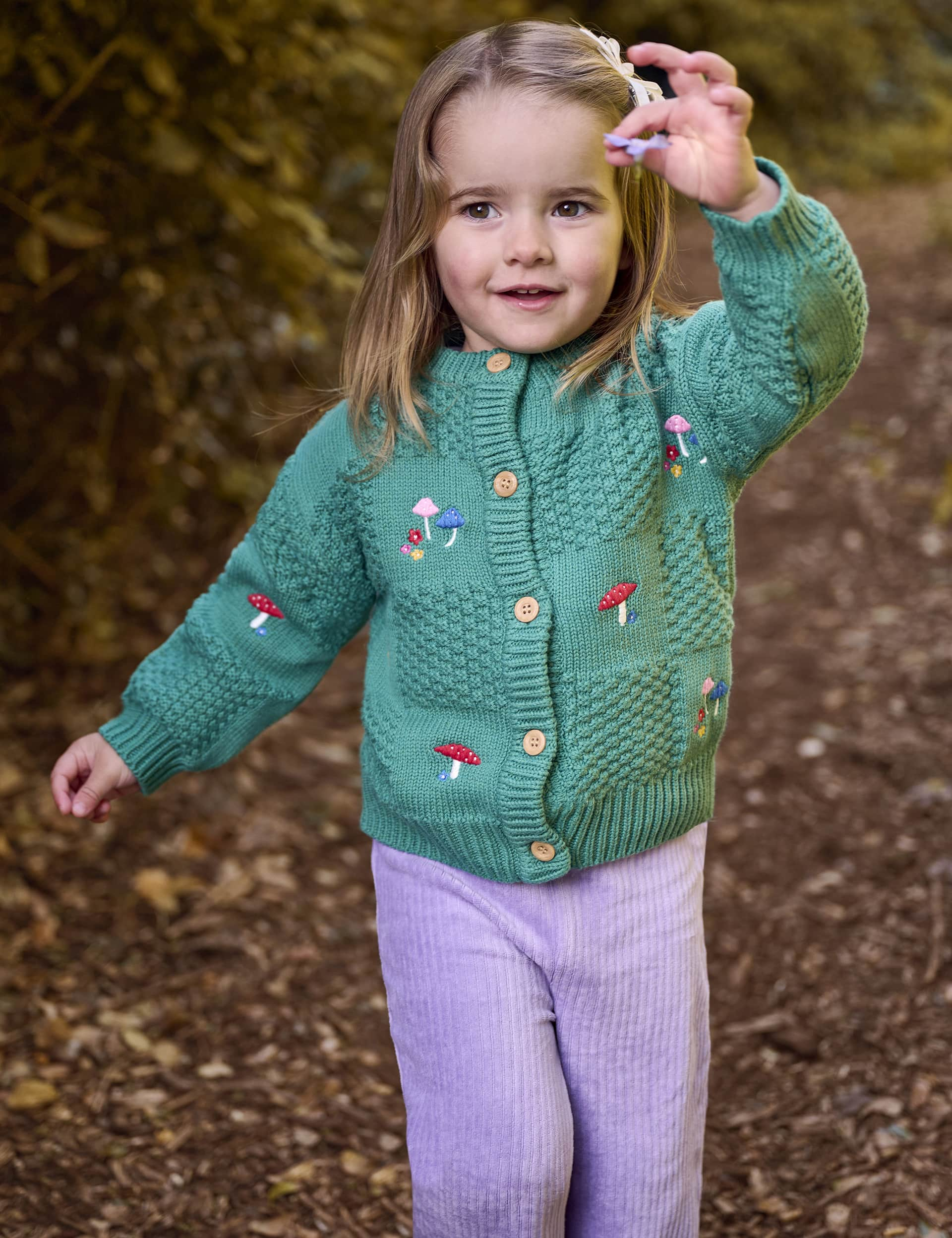 Jojo Maman Bb Girls Pure Cotton Woodland Embroidered Cardigan (6 Mths-6 Yrs) - 18-24 - Green Mix, 