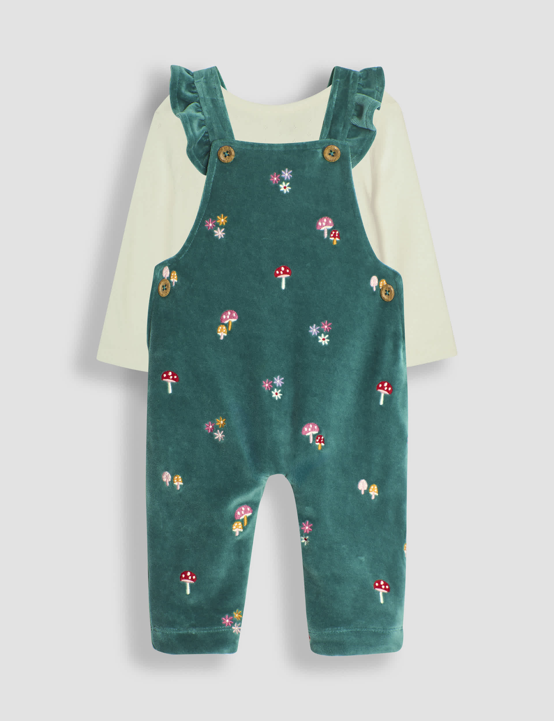 Jojo Maman Bb Girls 2pc Cotton Rich Toadstool Embroidered Outfit (0-2 Yrs) - 6-12M - Green Mix, Gr