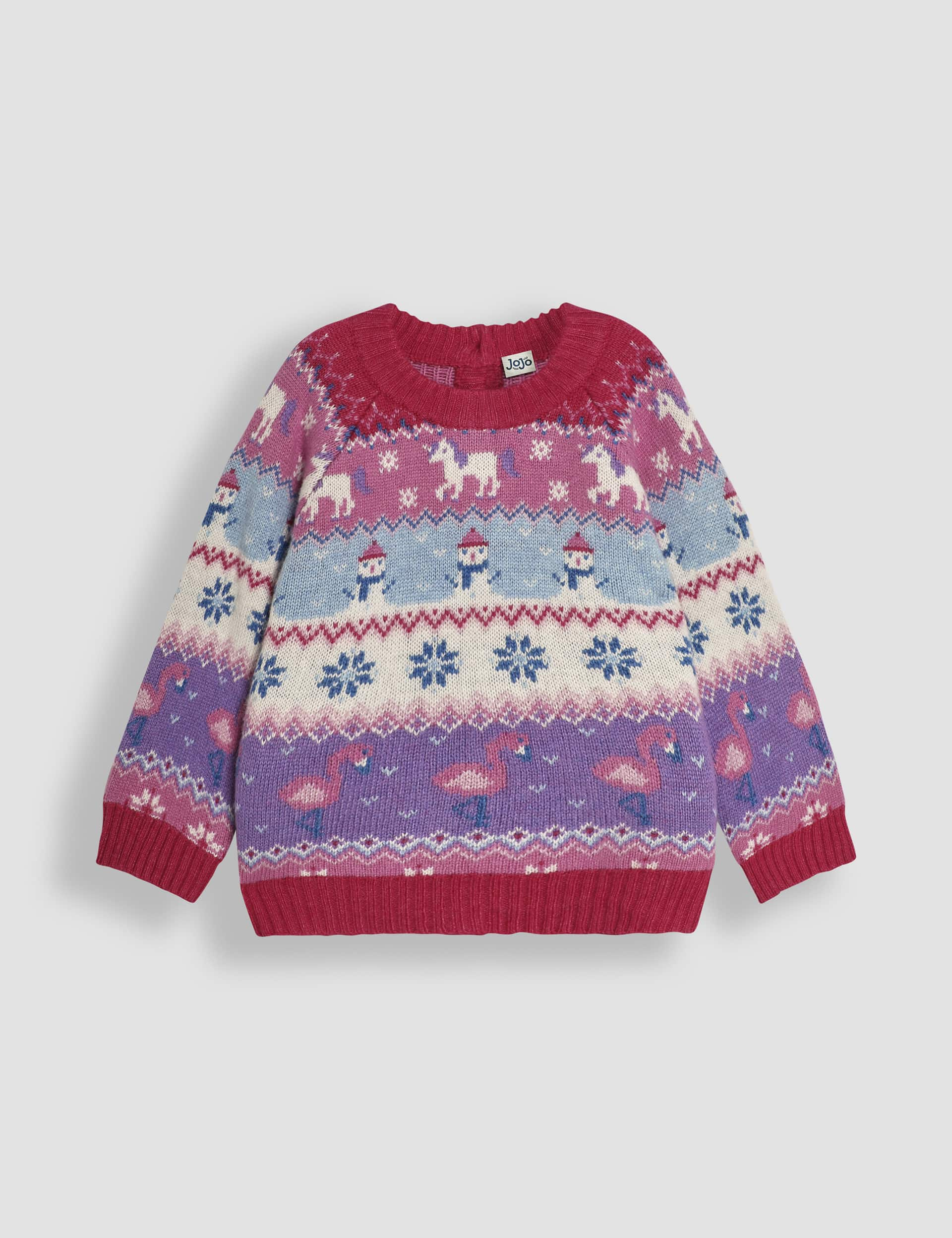 Jojo Maman Bb Girls Unicorn Fair Isle Christmas Jumper (6 Mths-6 Yrs) - 12-18 - Multi, Multi