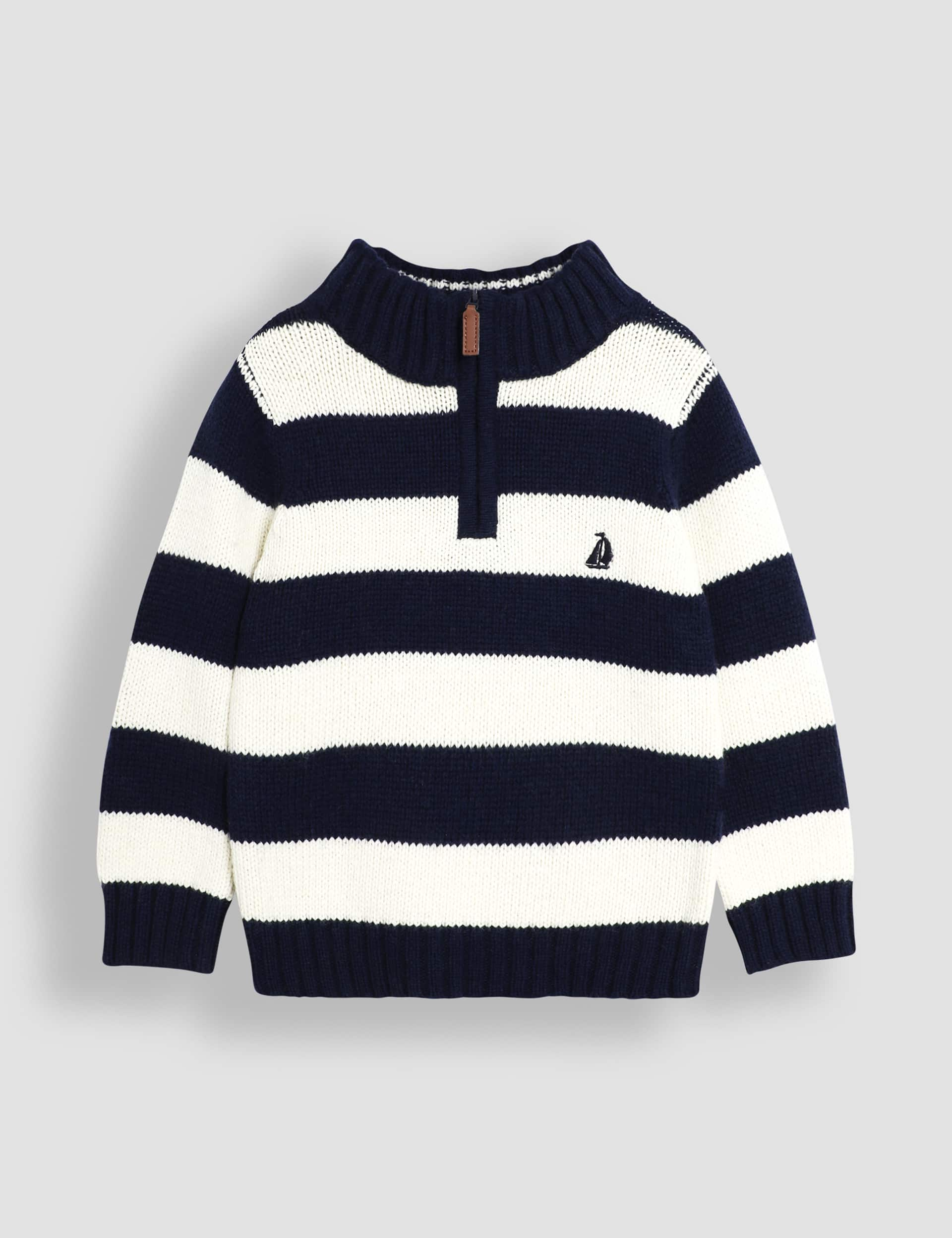 Jojo Maman Bb Boys Cotton Rich Half Zip Jumper with Merino Wool (6 Mths-6 Yrs) - 12-18 - Dark Navy