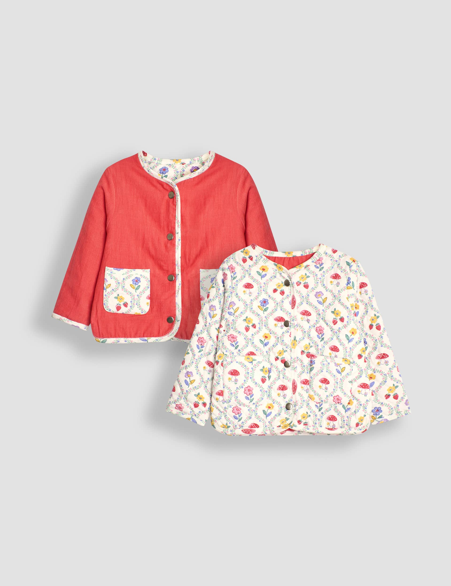 Jojo Maman Bb Girls Pure Cotton Reversible Printed Quilted Jacket (6 Mths-6 Yrs) - 2-3 Y - Multi, 