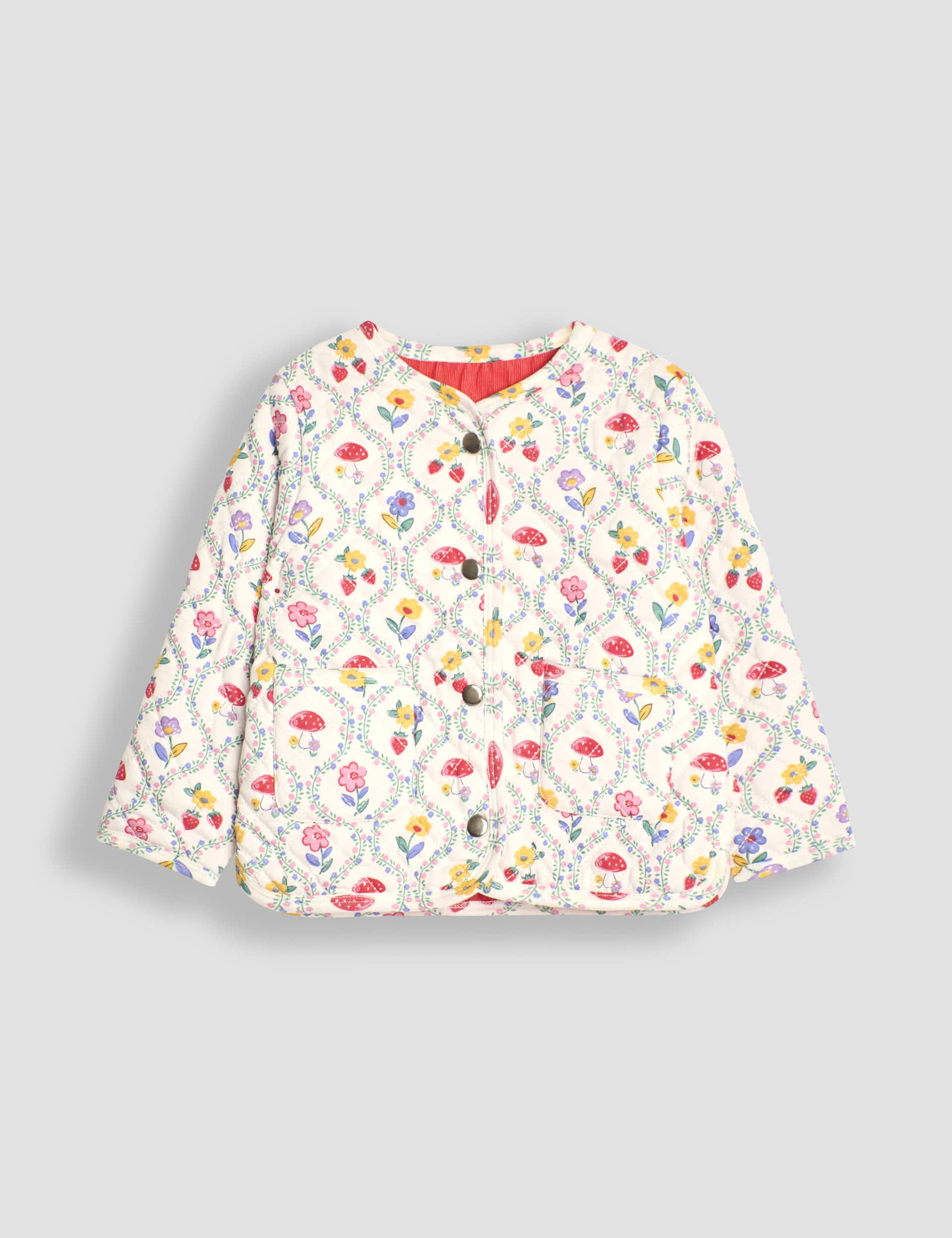 Jojo Maman Bb Girls Pure Cotton Reversible Printed Quilted Jacket (6 Mths-6 Yrs) - 2-3 Y - Multi, 