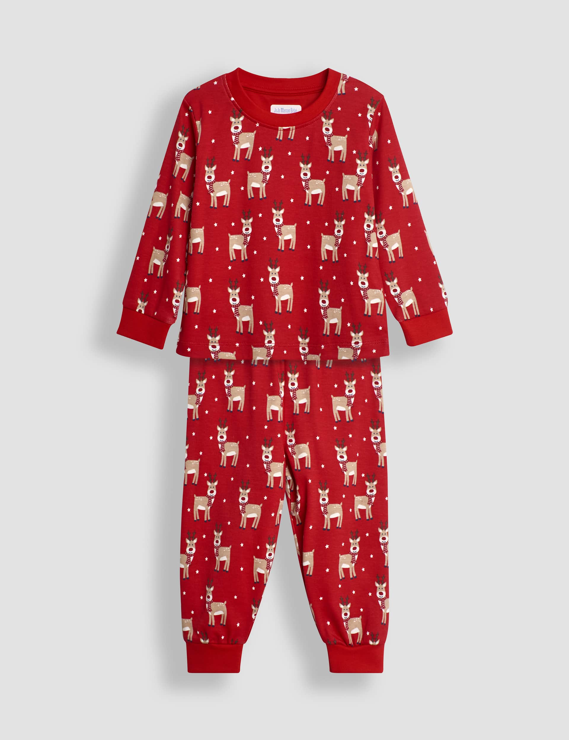 Jojo Maman Bb Boys Reindeer Print Jersey Pyjamas - 2-3 Y - Red Mix, Red Mix