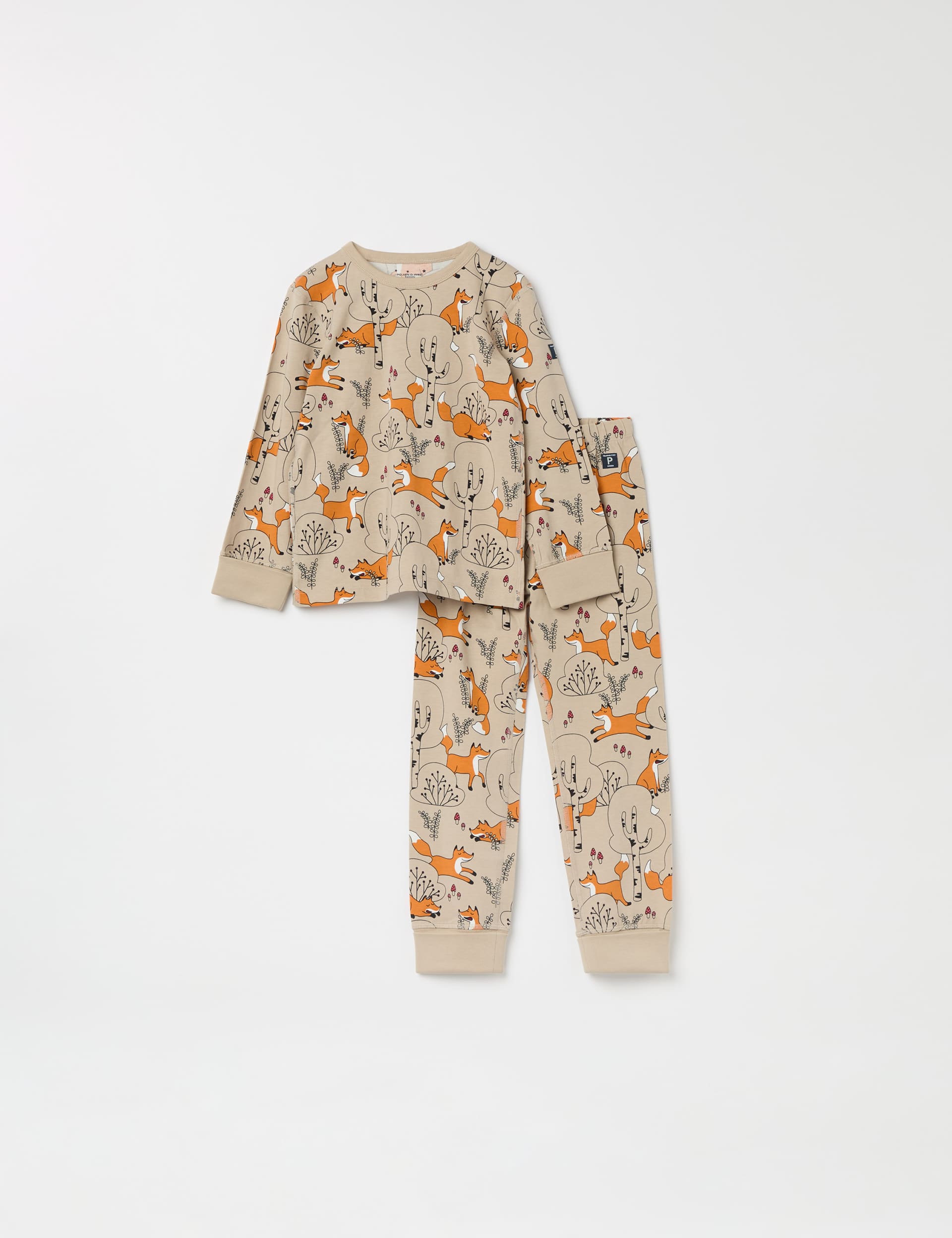 Polarn O. Pyret Cotton Rich Fox Print Pyjamas (1-10 Yrs) - 4-6 Y - Beige Mix, Beige Mix