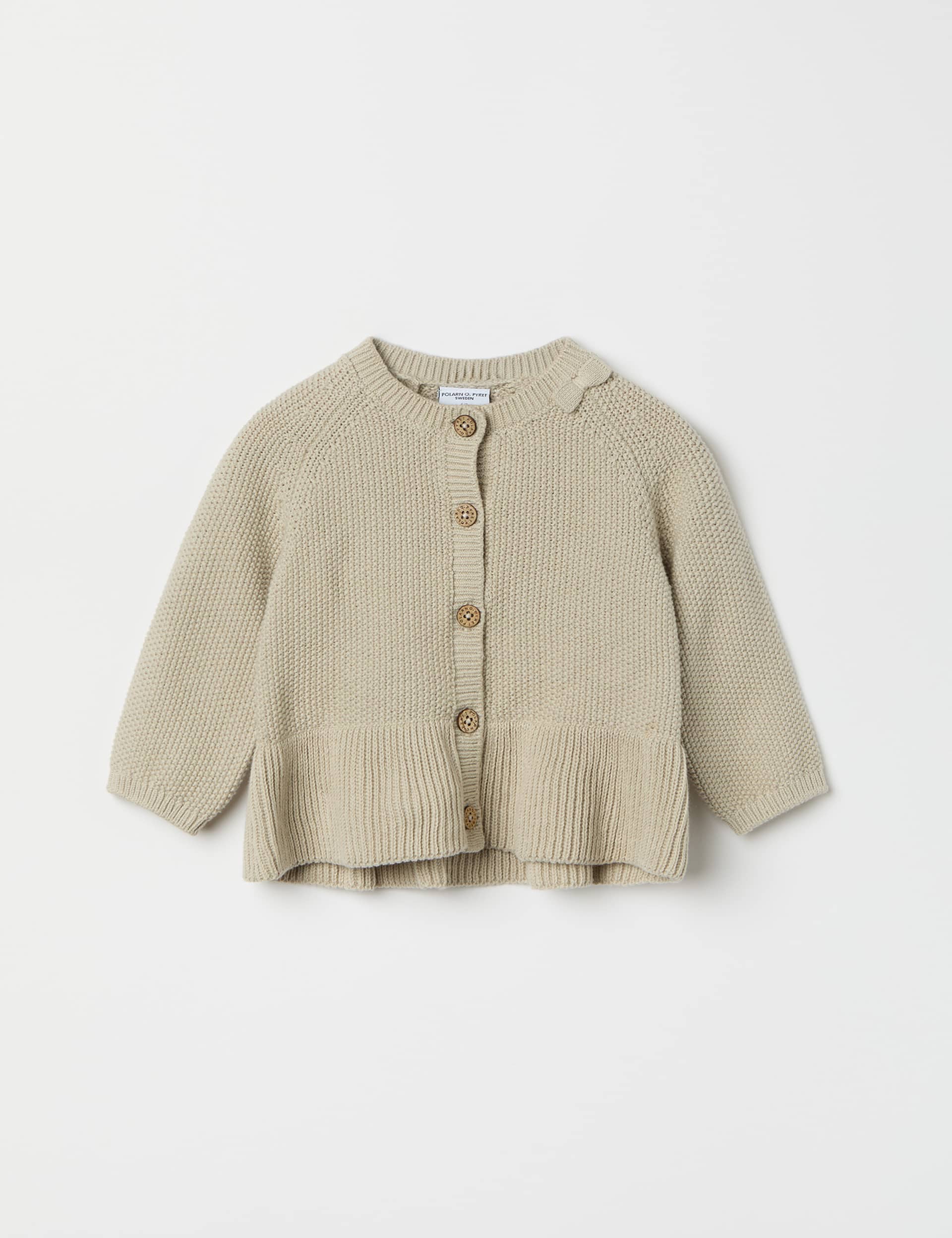 Polarn O. Pyret Girls Pure Cotton Frilled Cardigan - 6-9 M - Ecru, Ecru