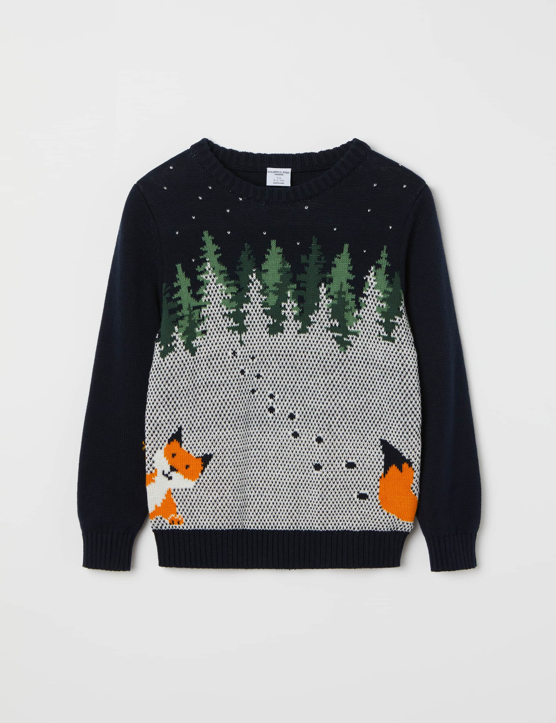 Polarn O. Pyret Pure Cotton Christmas Fox Jumper (1-10 Yrs) - 3-4 Y - Navy Mix, Navy Mix