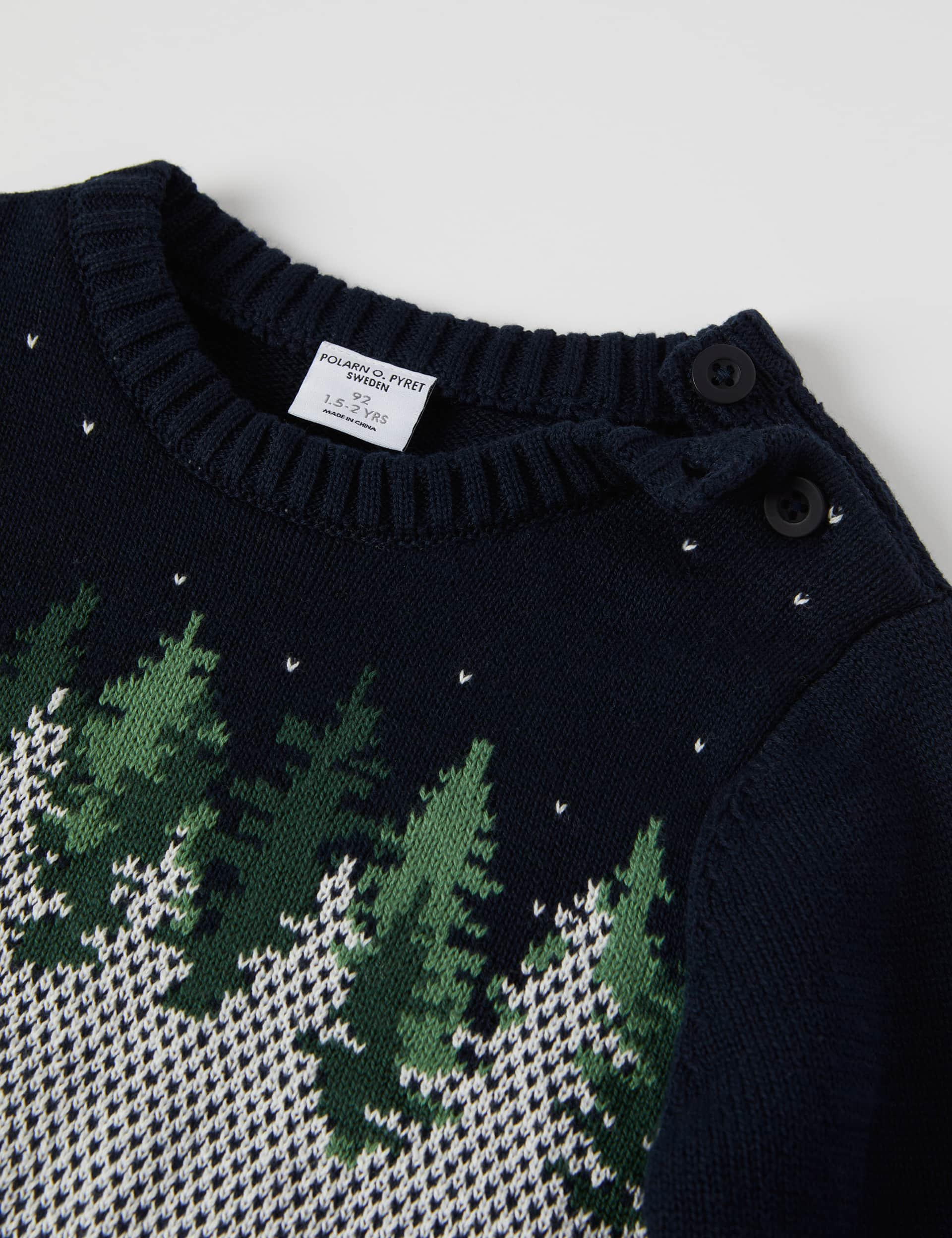 Polarn O. Pyret Pure Cotton Christmas Fox Jumper (1-10 Yrs) - 12-18 - Navy Mix, Navy Mix