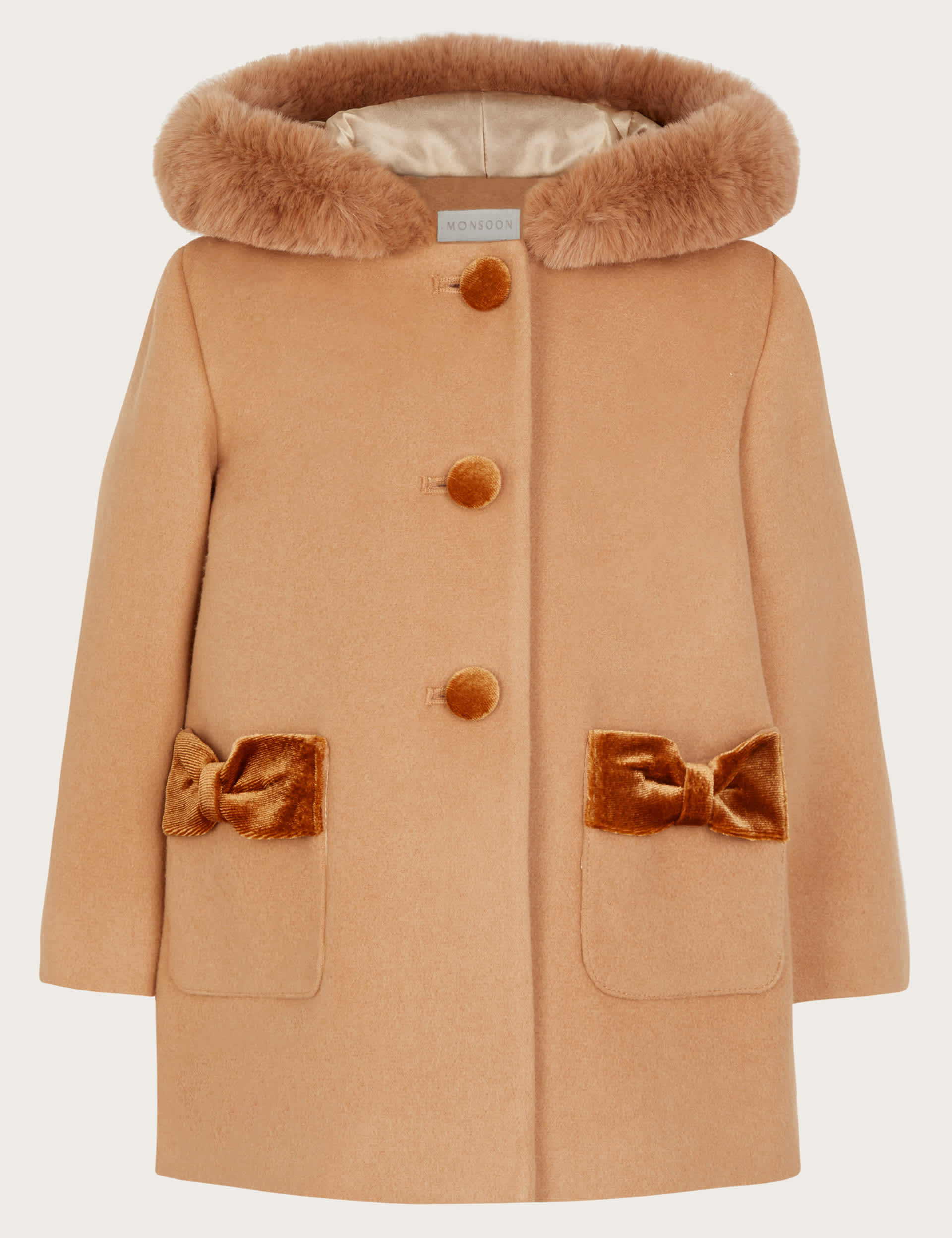 Monsoon Girls Hooded Coat (0-3 Yrs) - 3-4 Y - Camel, Camel