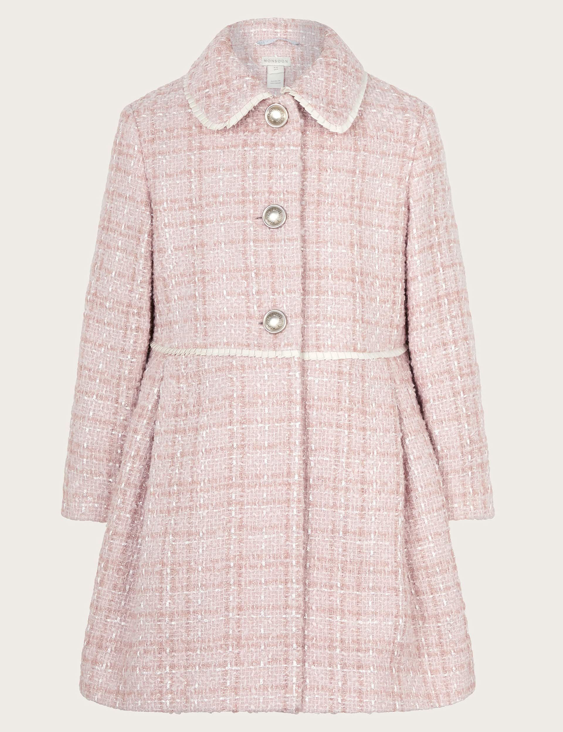 Monsoon Girls Tweed Collared Coat (3-15 Yrs) - 7-8 Y - Pink, Pink