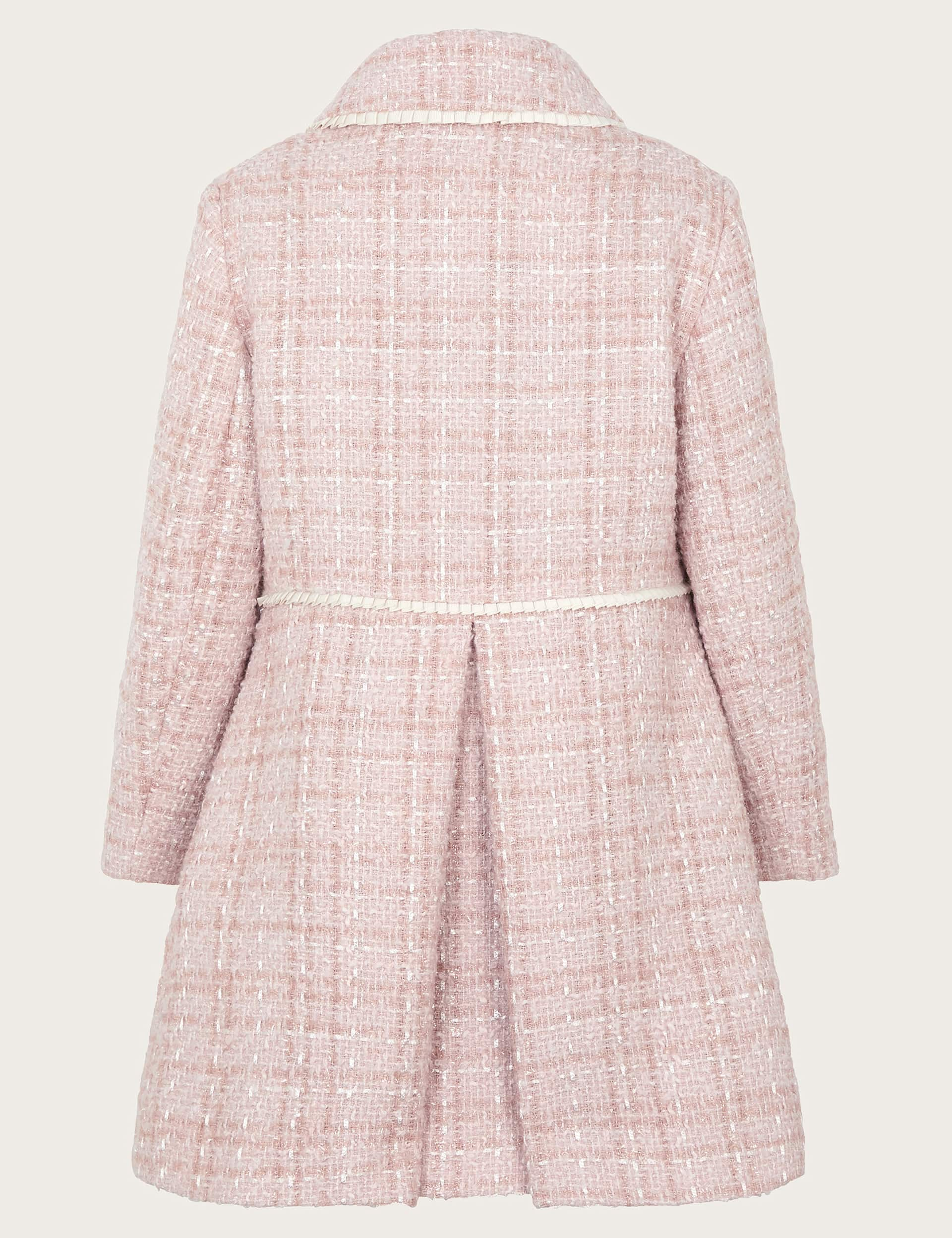 Monsoon Girls Tweed Collared Coat (3-15 Yrs) - 3-4 Y - Pink, Pink