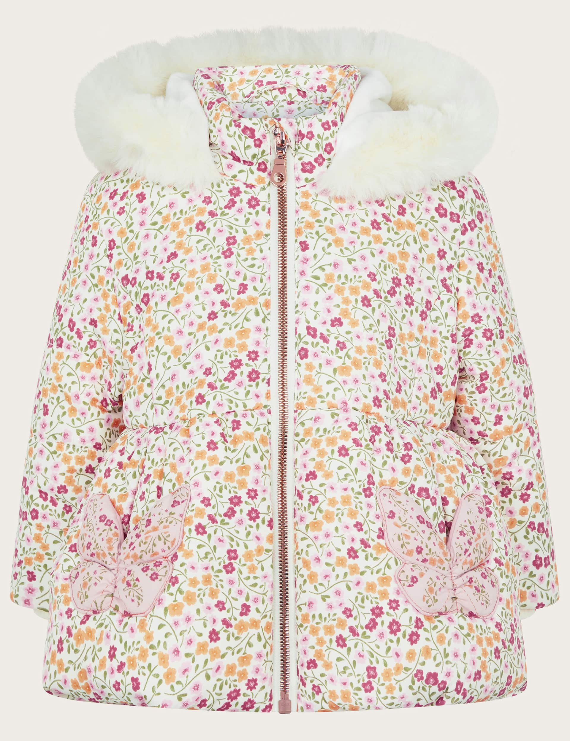 Monsoon Girls Hooded Coat (0-4 Yrs) - 12-18 - Pink Mix, Pink Mix