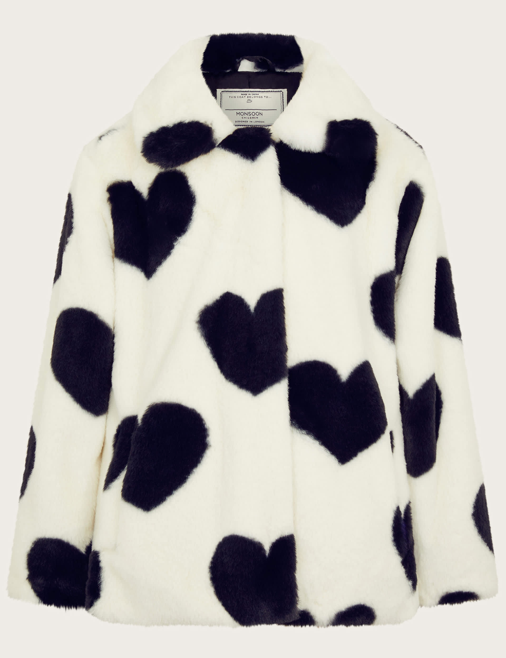 Monsoon Girls Heart Print Faux Fur Coat (3-15 Yrs) - 11-12 - White Mix, White Mix