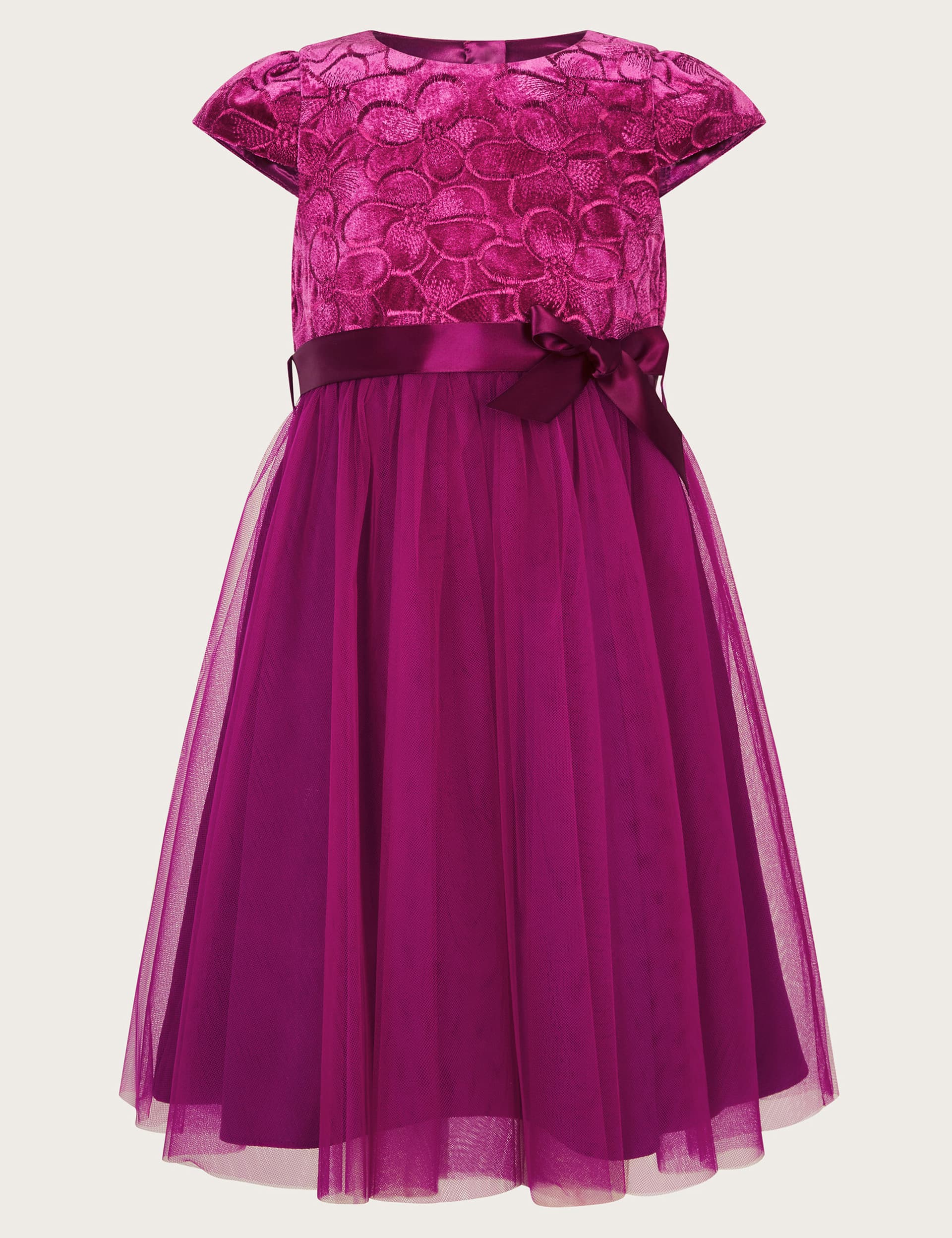 Monsoon Girls Velvet Embroidered Tulle Occasion Dress (3-13 Yrs) - 3y - Magenta, Magenta