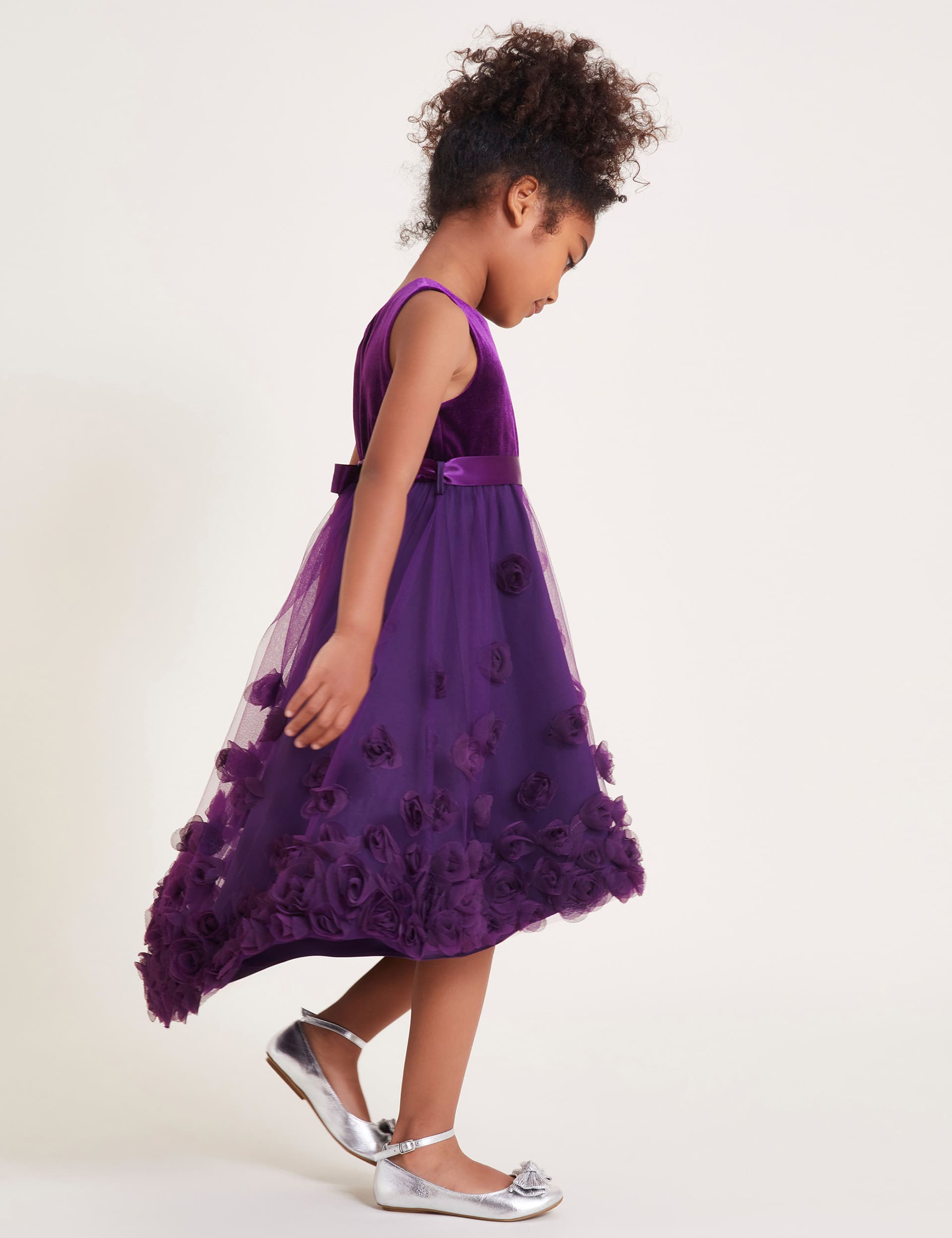 Monsoon Girls Flower Chiffon Dress (3-15 Yrs) - 4y - Purple, Purple