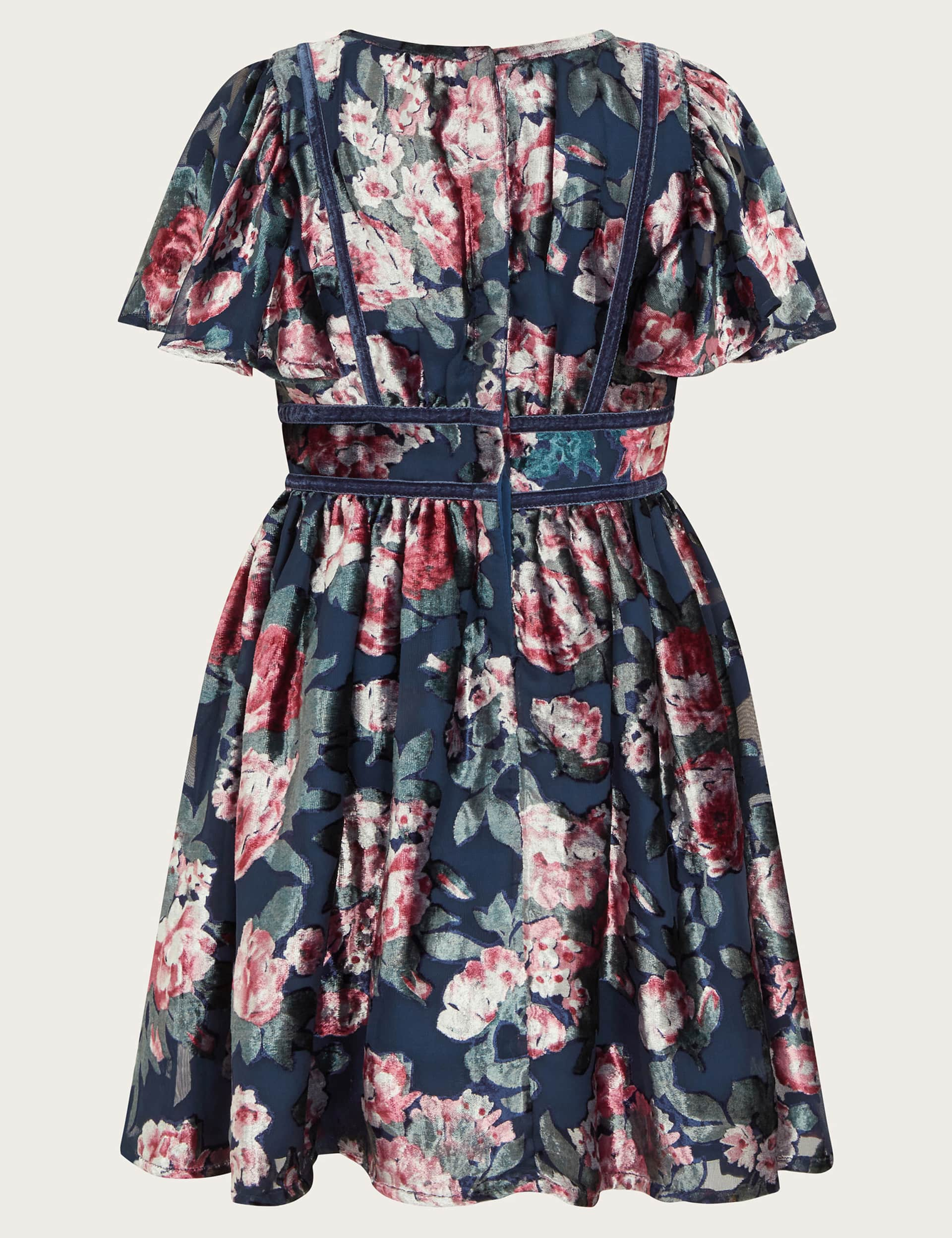 Monsoon Girls Devor Floral Flutter Sleeve Dress (3-15 Yrs) - 11y - Navy, Navy