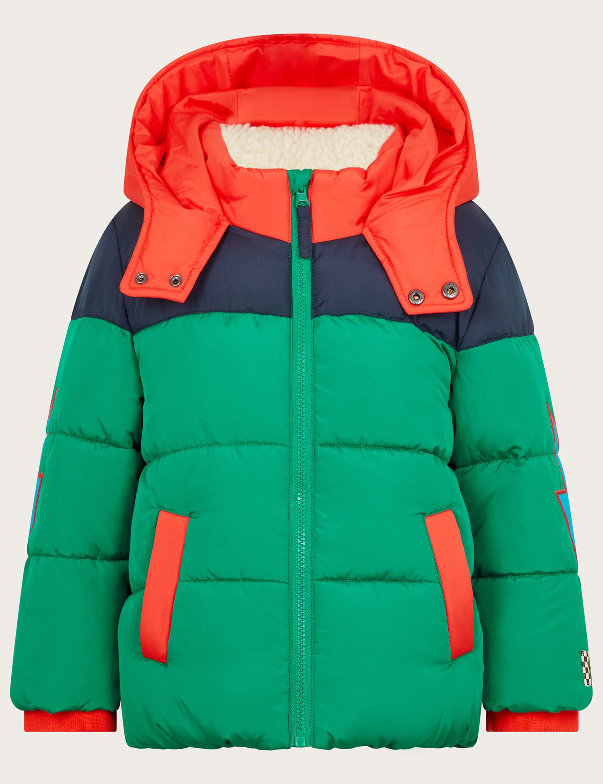 Monsoon Boys Colourblock Hooded Puffer Jacket - 9-10Y - Green Mix, Green Mix