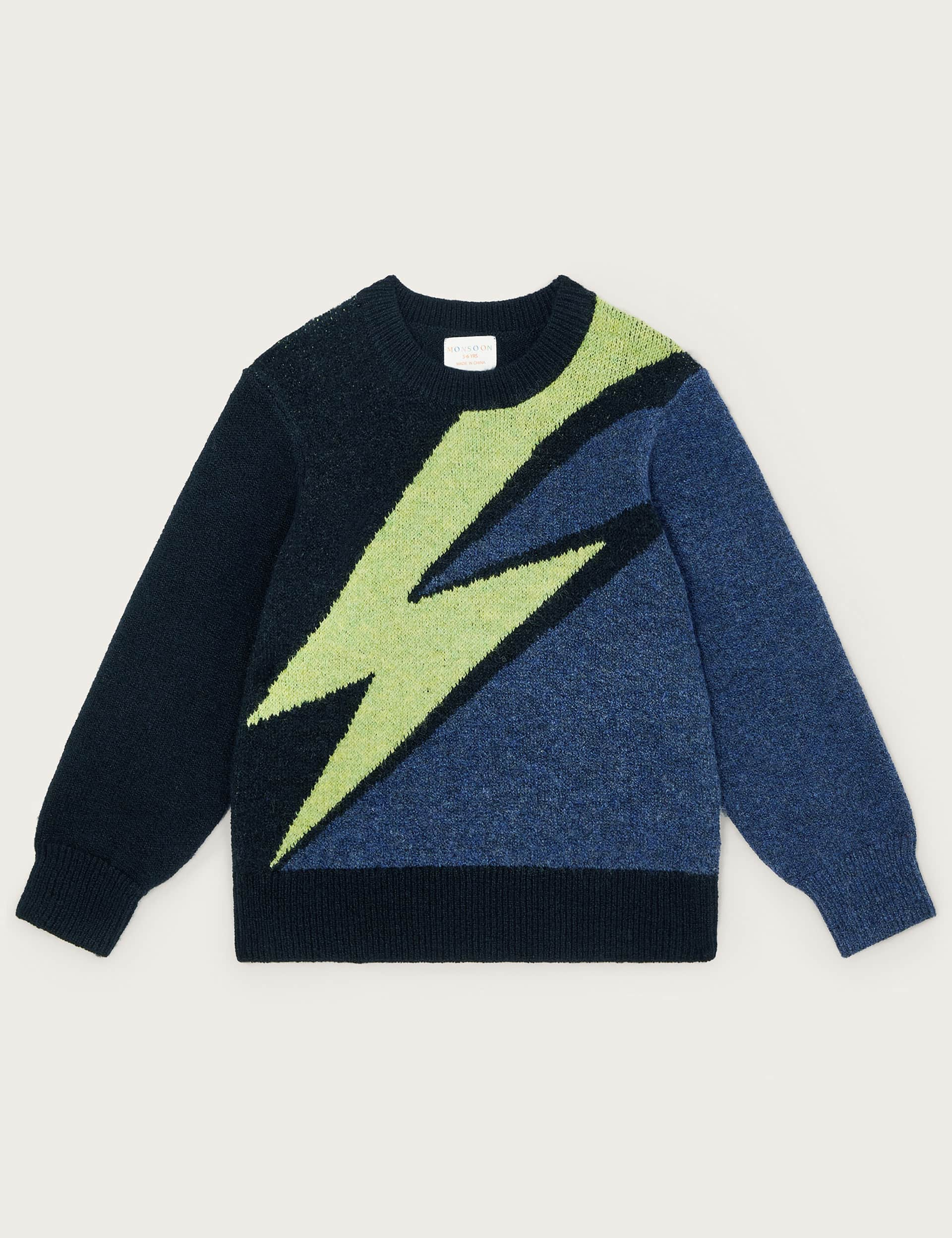 Monsoon Boys Lightning Bolt Intarsia Jumper - 9-10Y - Navy Mix, Navy Mix